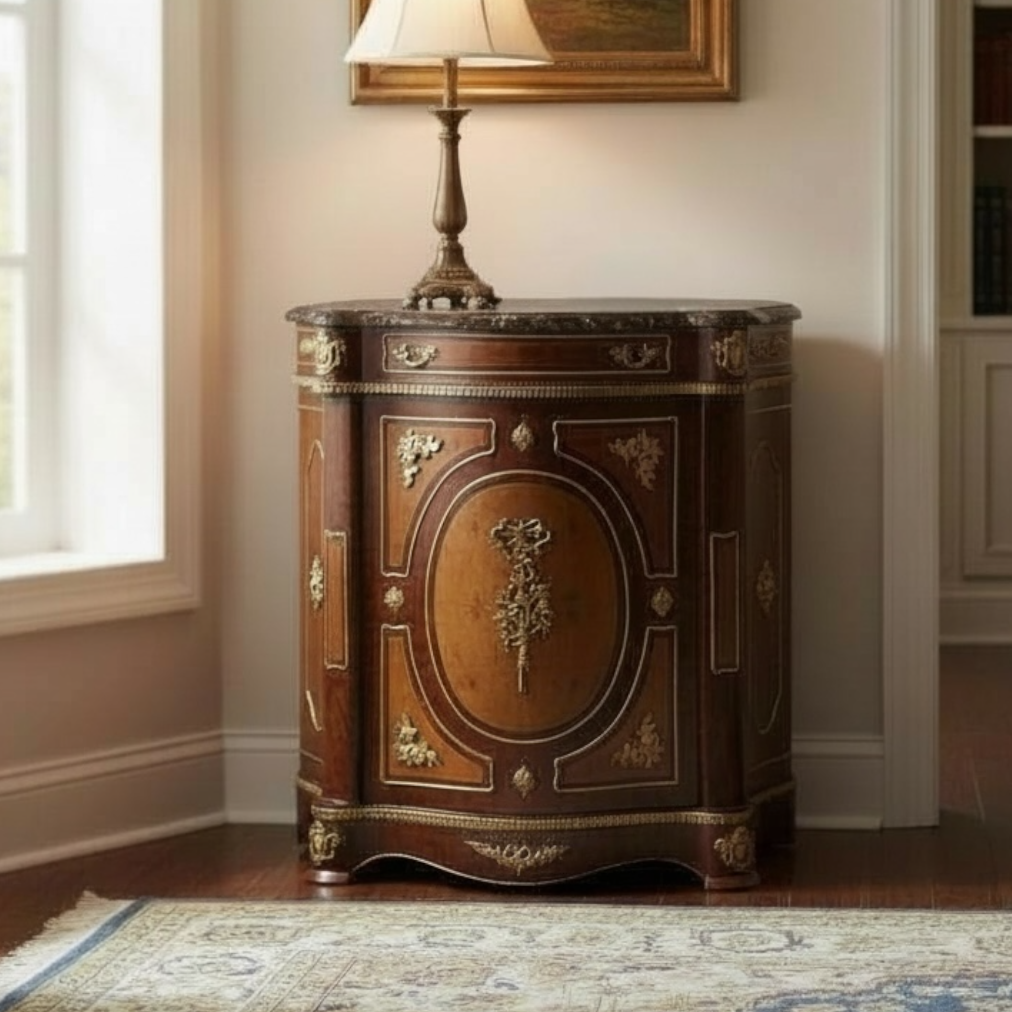 موبل فرنساوي درج وضلفة مطعم بالنحاس مع رخام امبرادور