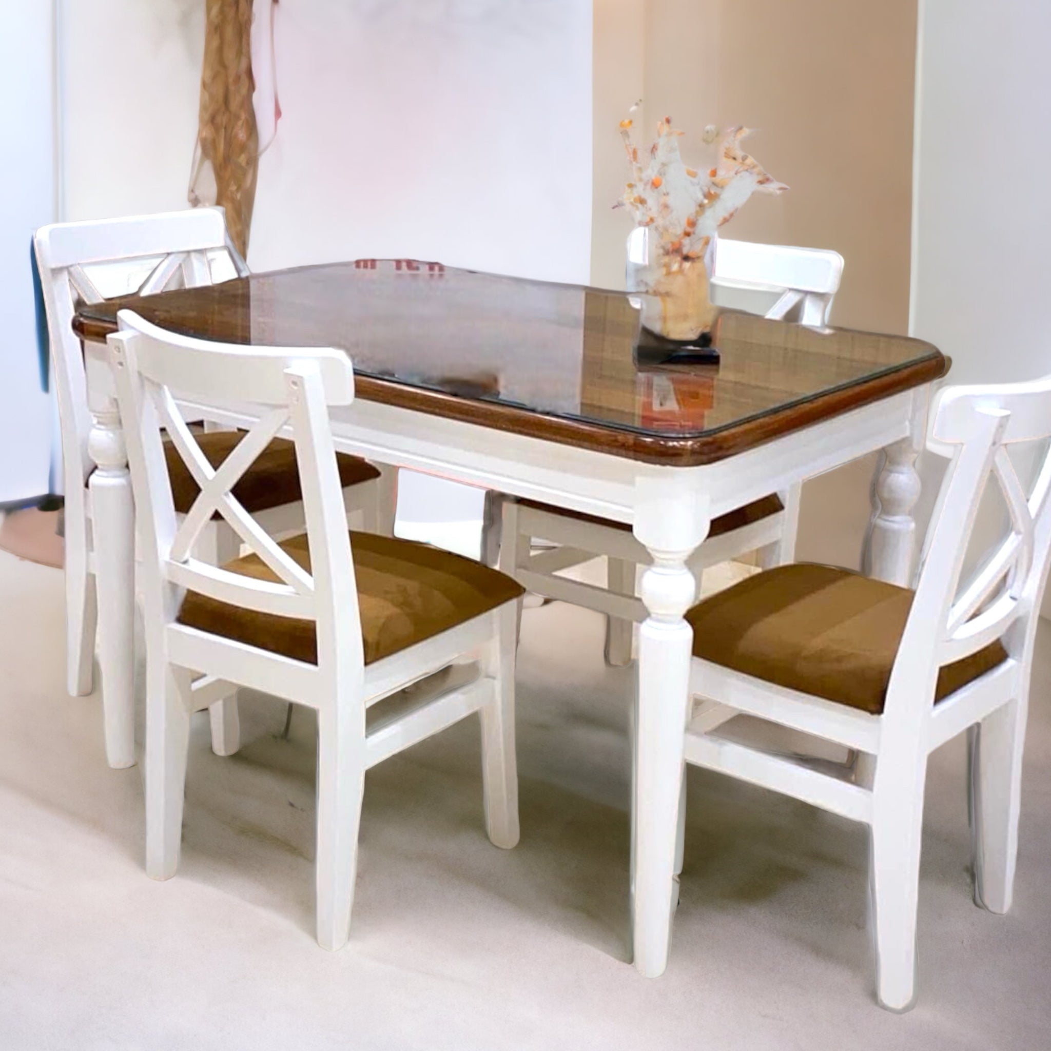 ترابيزة سفرة وكراسي - ترابيزة سفرة من الخشب الطبيعي و اربعة كراسي من خشب الزان المقاسات: W 120 CM * B 80 CM * H 80 CM