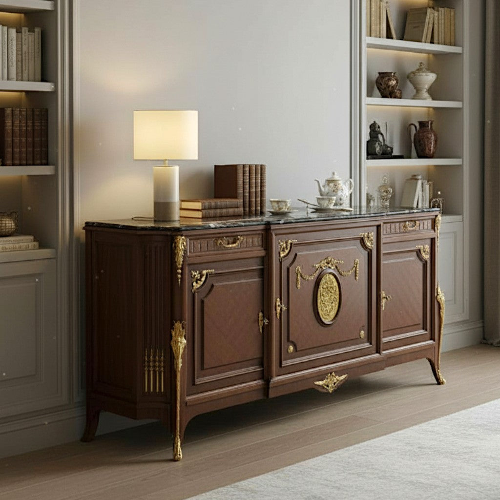 بوفيه كلاسيك 3 ضلفة بقرصة رخام أسود