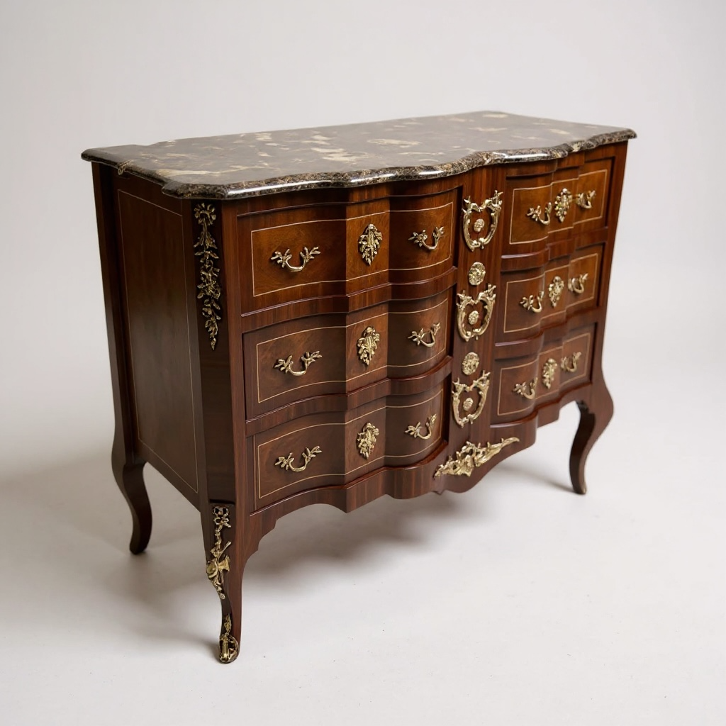 بايوه كلاسيك 6 أدراج بنقوش نحاسية ورخام امبرادور