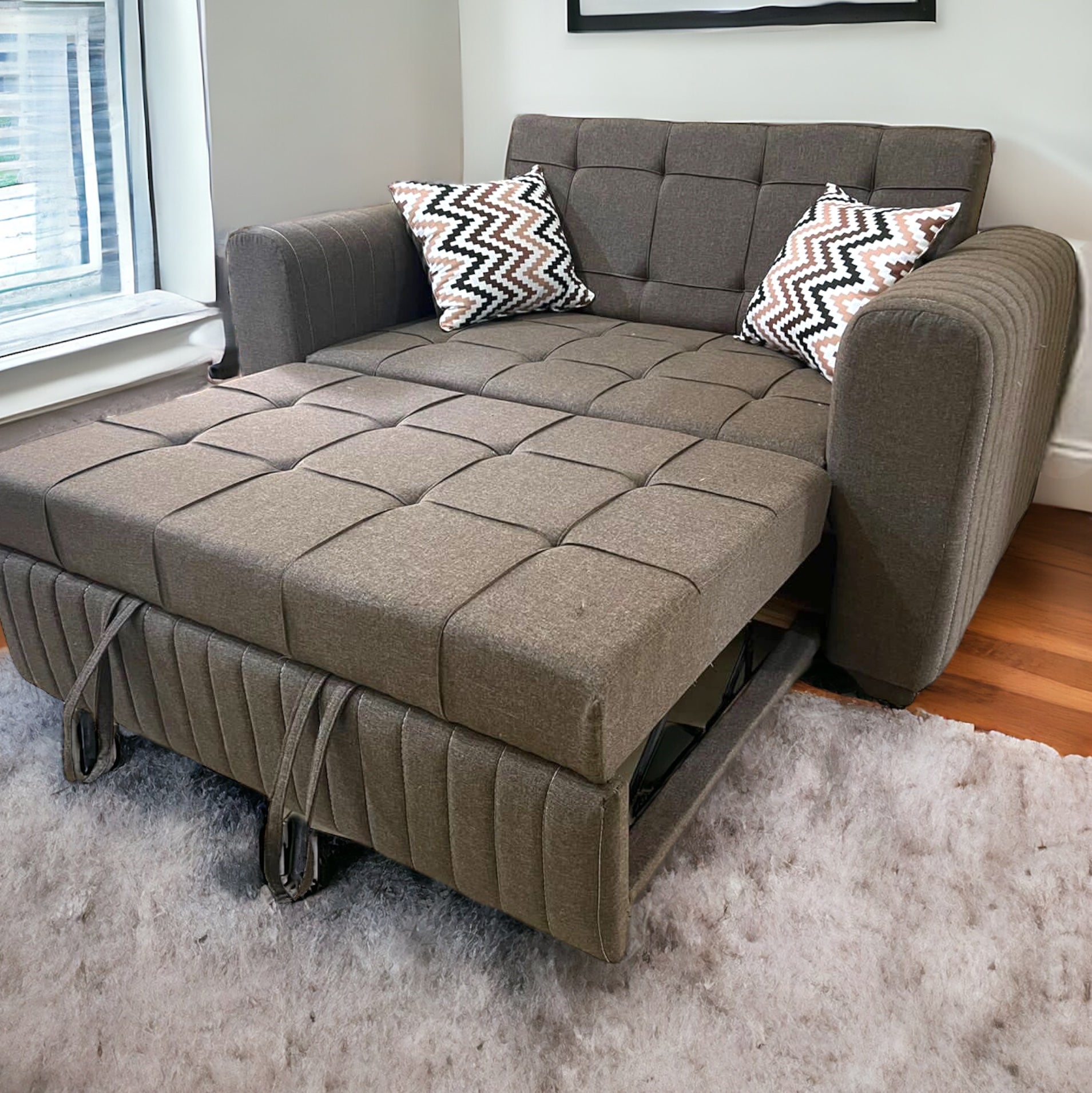 كنبة سرير قماش كتان - كنبة سرير وسحارة من خشب الزان الروماني والقماش كتان وميكانيزم عالي الجودة لاضافة مزيد من الراحة والاسفنج المستخدم فوم هاوس كثافة 38 متاح عمل اي لون للقماش المقاسات : W 150 CM * B 85 CM