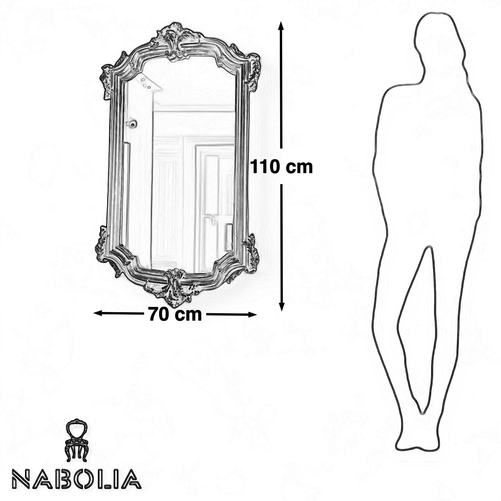 برواز مرايا كلاسيكي - برواز انتيك من الخشب الزان حفر هاند ميد دهان دهبي و مرايا المقاسات: W 70 CM * H 110 CM