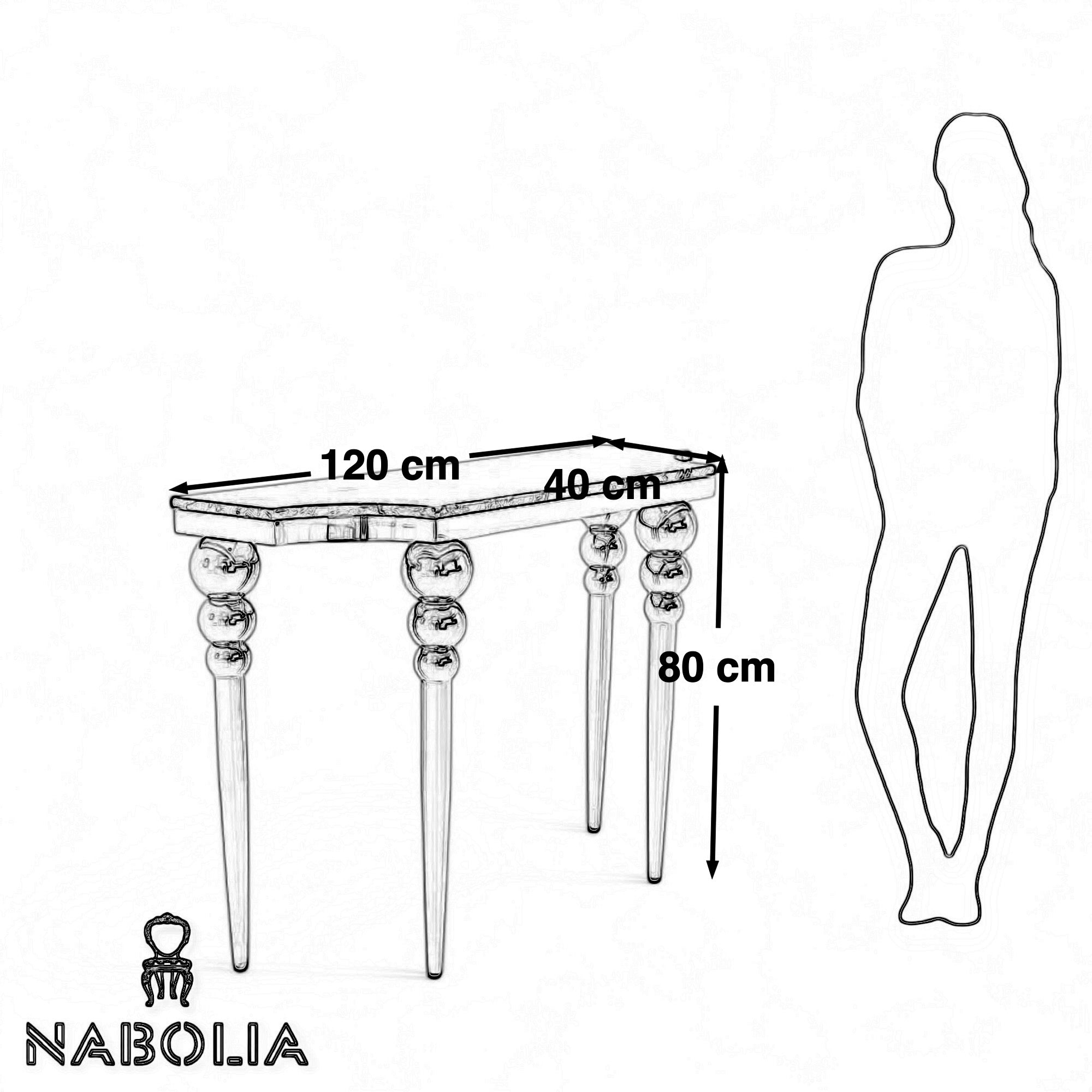كونسول بلون اسود سطح رخام - كونسول مصنع من الاستانلس لون اسود والقرصة رخام المقاسات: W 120 CM * H 80 CM * B 40 CM