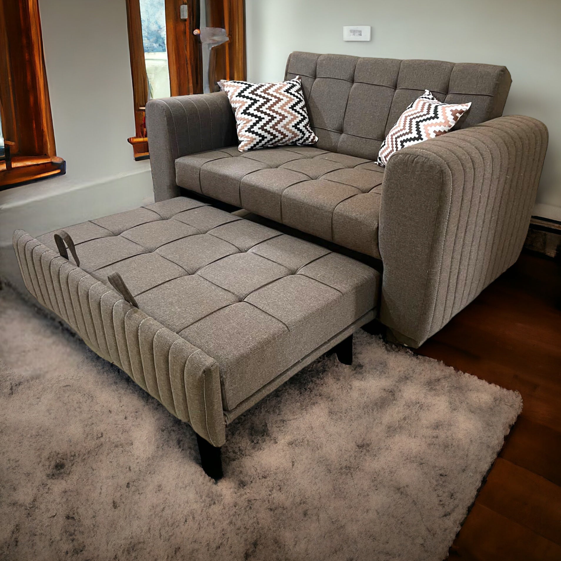 كنبة سرير قماش كتان - كنبة سرير وسحارة من خشب الزان الروماني والقماش كتان وميكانيزم عالي الجودة لاضافة مزيد من الراحة والاسفنج المستخدم فوم هاوس كثافة 38 متاح عمل اي لون للقماش المقاسات : W 150 CM * B 85 CM