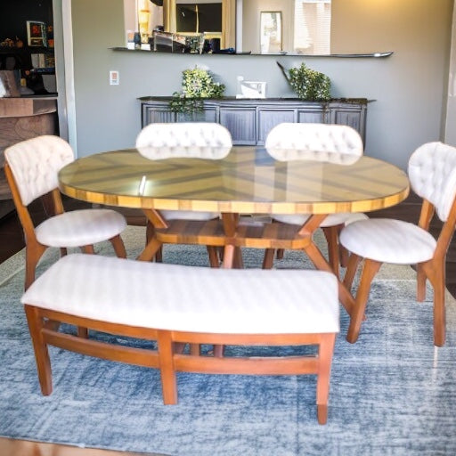 ترابيزة سفرة بانكت وكراسي - سفرة مصنعة من الخشب الزان الطبيعي والقشرة الافريقي مكونة من ترابيزة و بانكت و اربعة كراسي المقاسات: W 170 CM * B 80 CM * H 80 CM