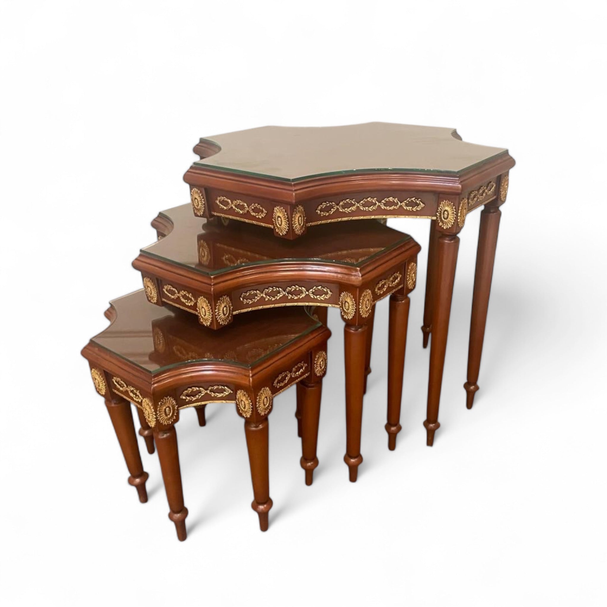 Stars 3-Tier Nesting Table Set - Hand-Painted Brass Inlay Classic Design