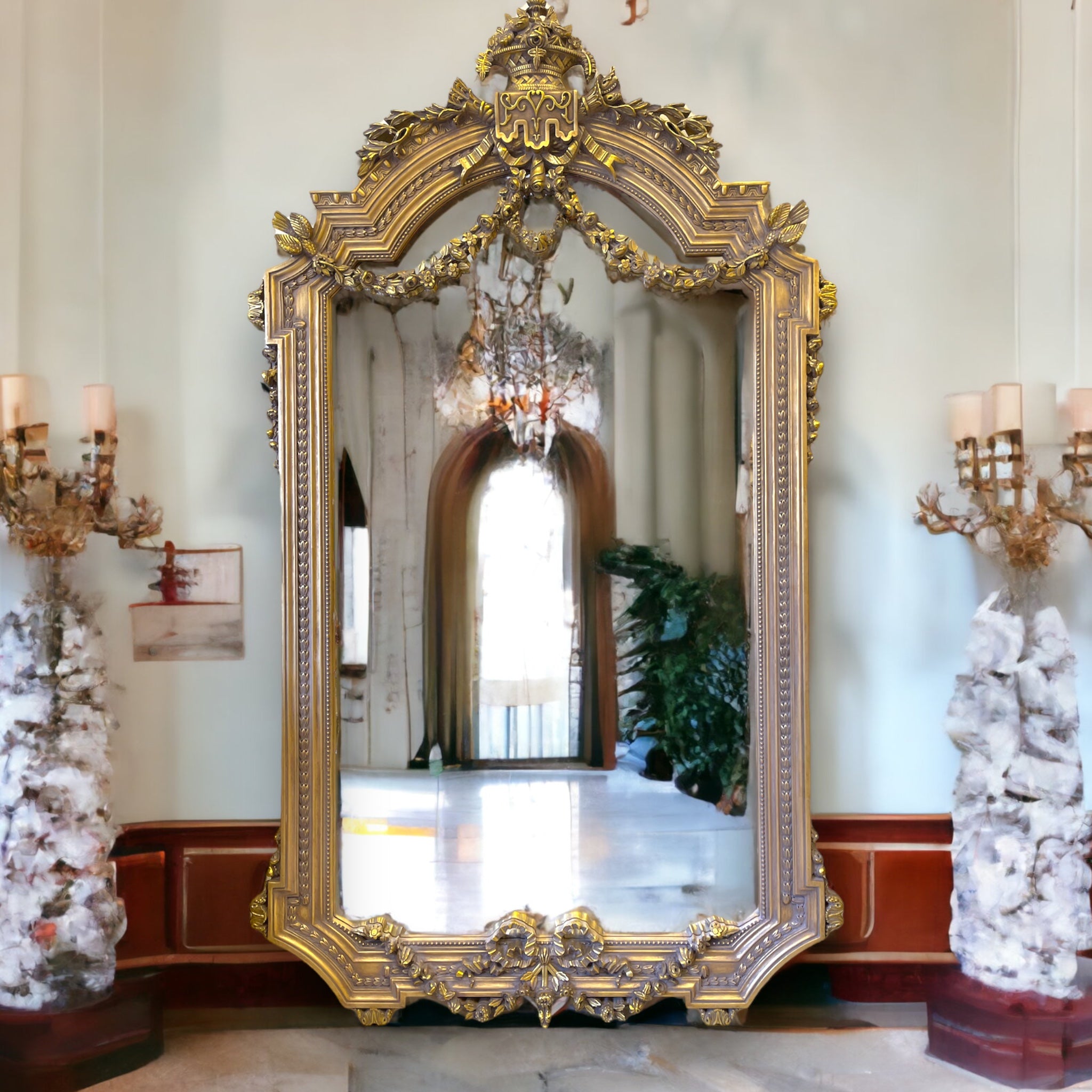 برواز مدخل دهبي - برواز مدخل من الخشب الزان مميز تشطيب دهب انجليزي ومرايا و الحفر هاند ميد المقاسات: W 140 CM * H 240CM