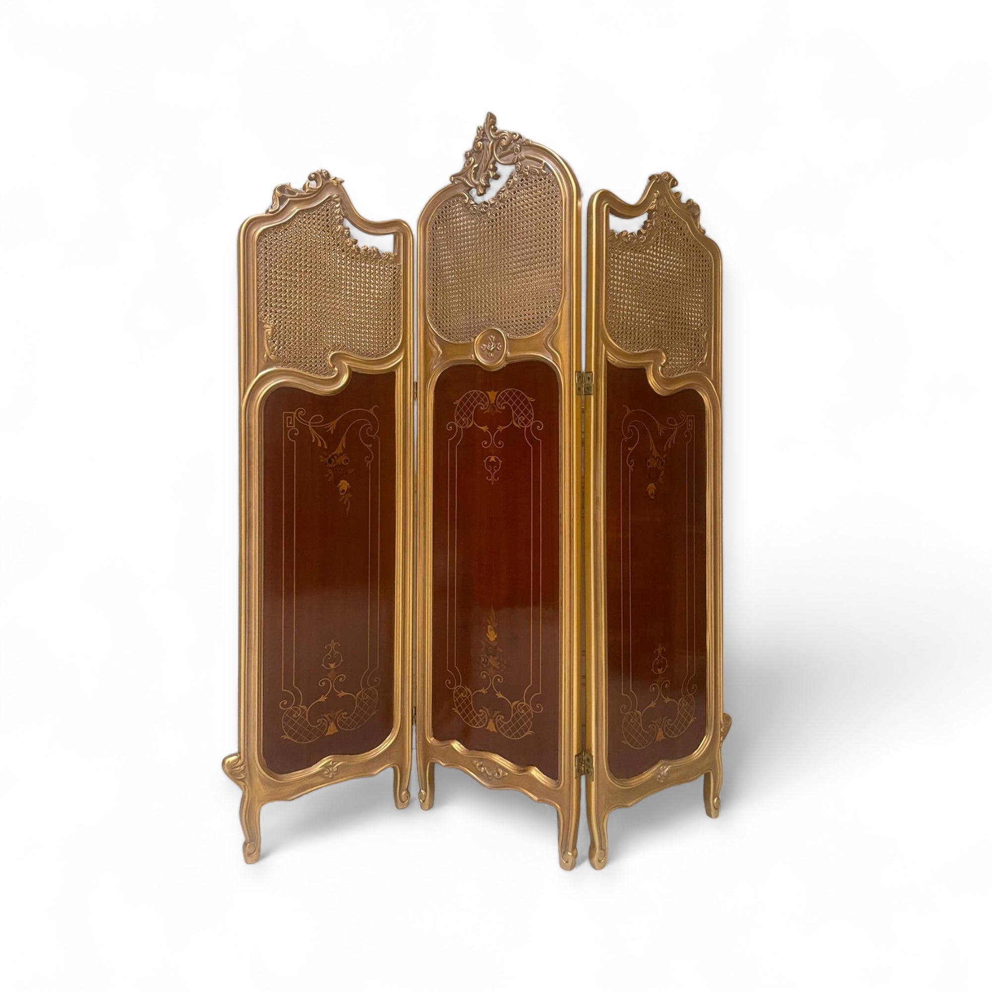 French Marcqlais and Canet paravanes with antique gold finish