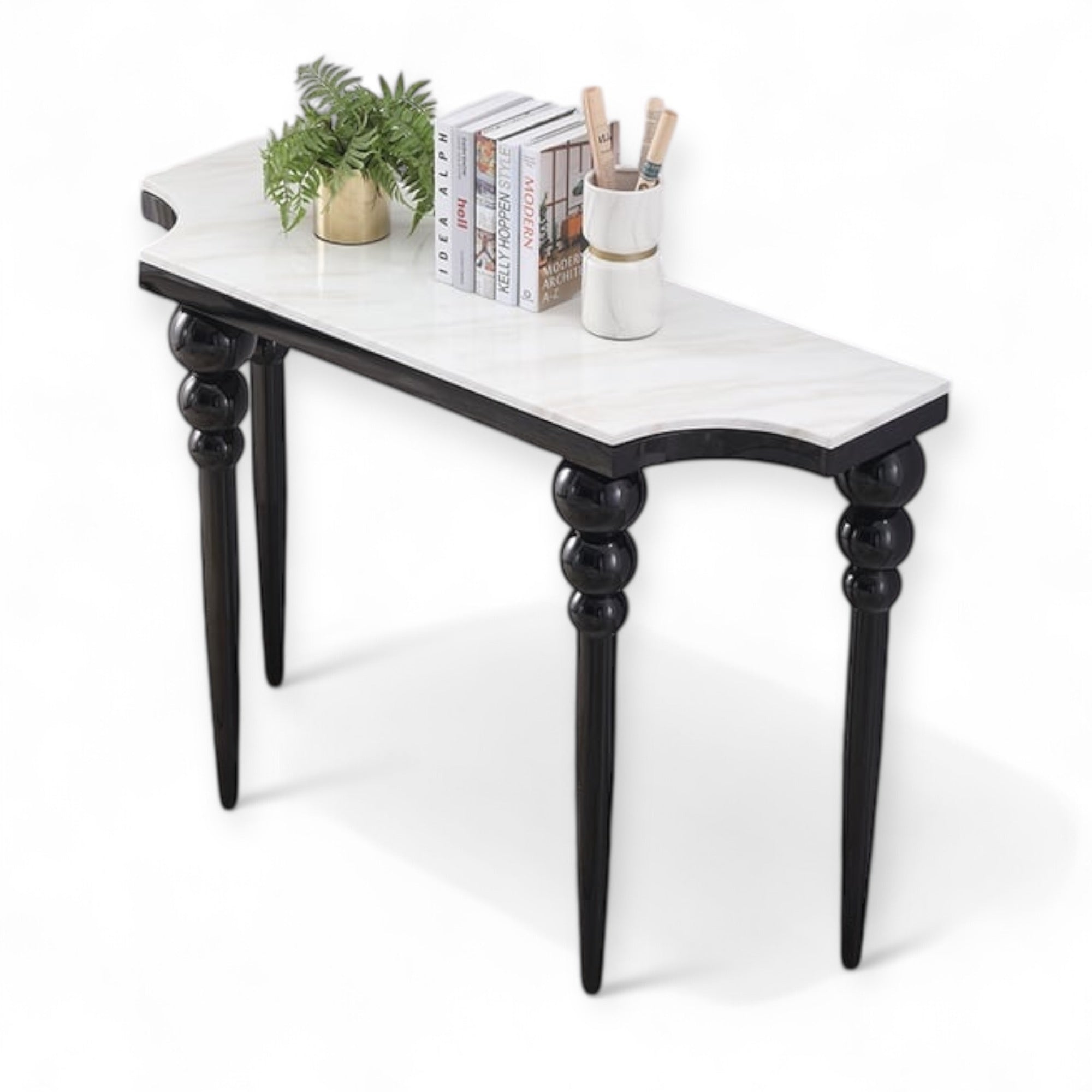 كونسول بلون اسود سطح رخام - كونسول مصنع من الاستانلس لون اسود والقرصة رخام المقاسات: W 120 CM * H 80 CM * B 40 CM