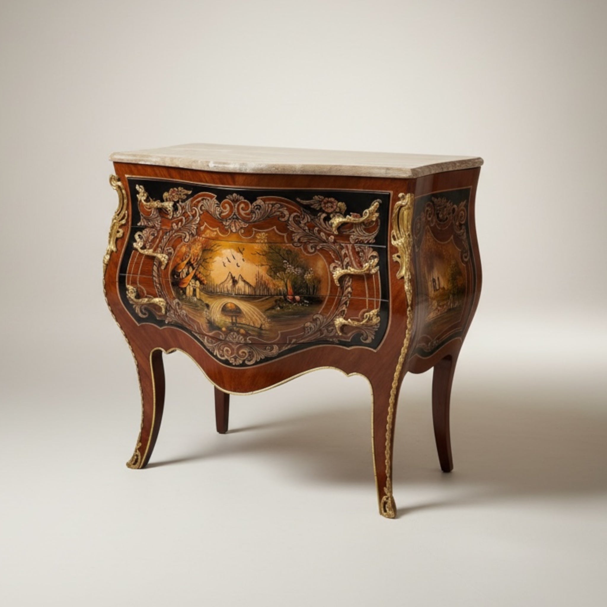 Luxury classic bureau with three drawers and distinctive marble