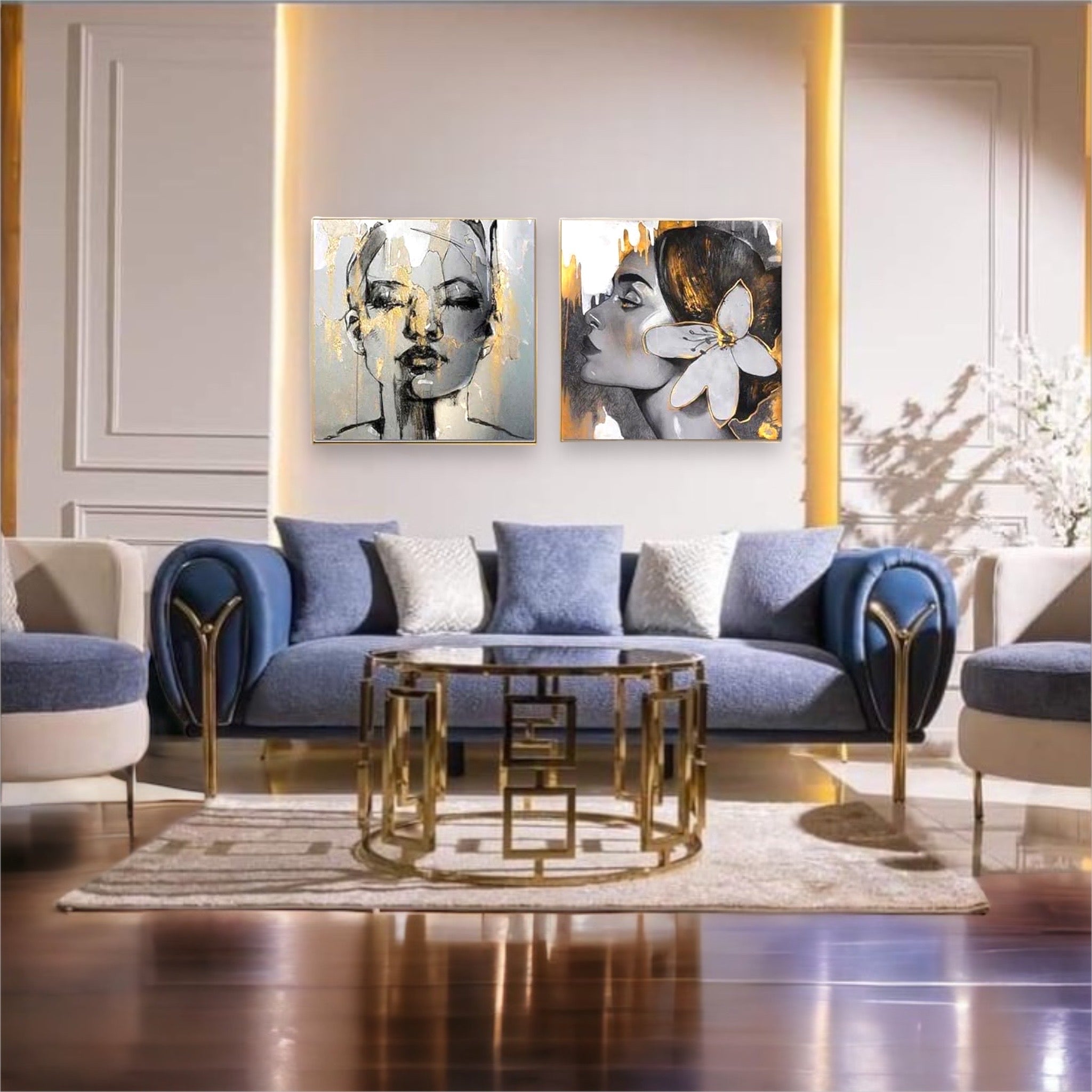 تابلوه قطعتين وجهين - تابلوه قطعتين مستطيلمقاس 60×120عبارة عن قطعتين مقاس كل قطعة 60×60اومقاس 70×140عبارة عن قطعتين مقاس كل قطعة 70×70اومقاس 80×160عبارة عن قطعتين مقاس كل قطعة 80×80 خشب ام دى اف 5 ملطباعة فينيل عالية الجودةطبقة حماية من المياه والأتربةفتحات سحرية لسهولة التعليق