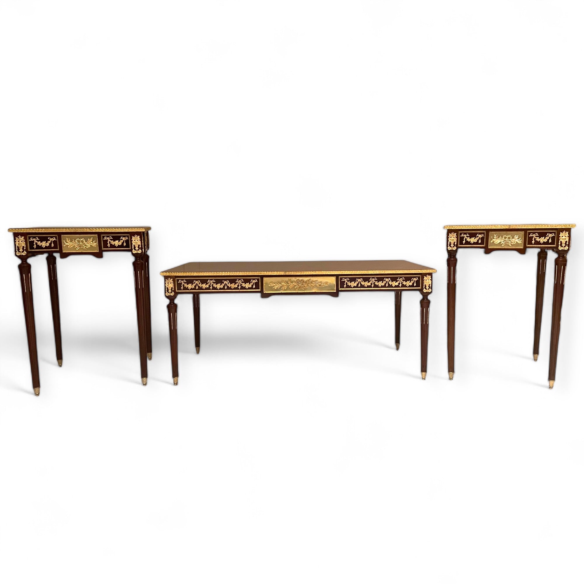 French table set consisting of a center table and two side tables