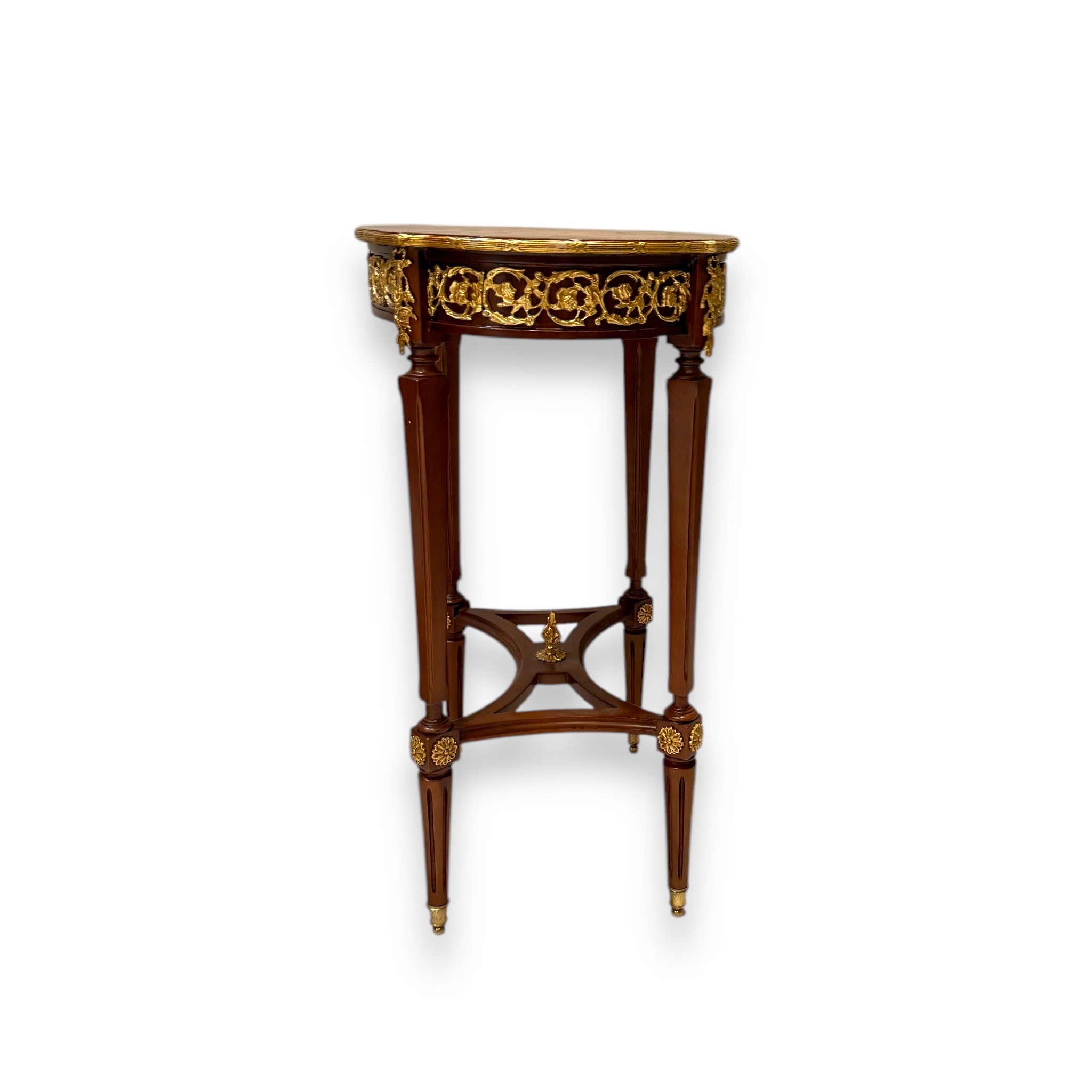 French Style Table Set - 3 Pieces Antique with Marquetry and Brass Inlay