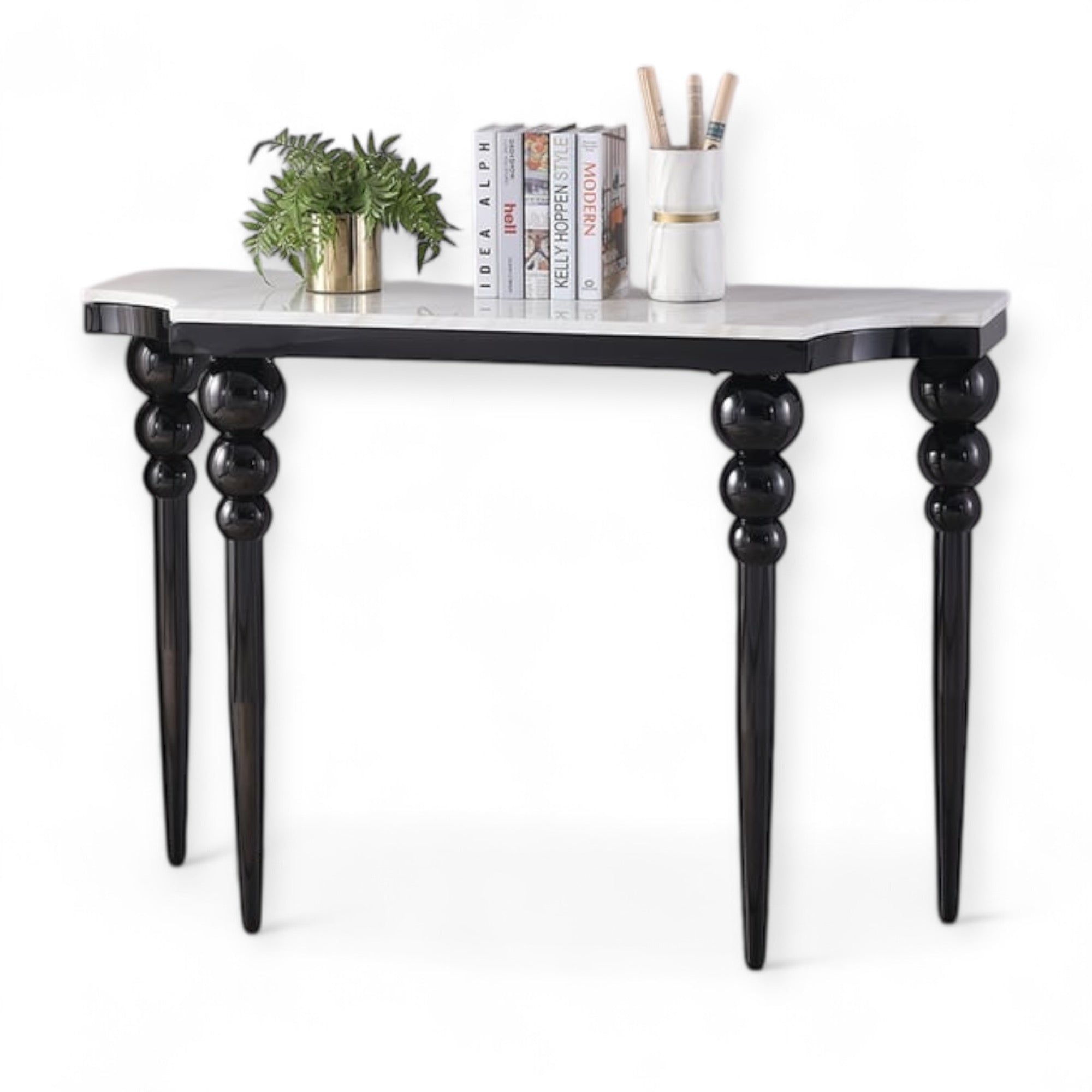 كونسول بلون اسود سطح رخام - كونسول مصنع من الاستانلس لون اسود والقرصة رخام المقاسات: W 120 CM * H 80 CM * B 40 CM