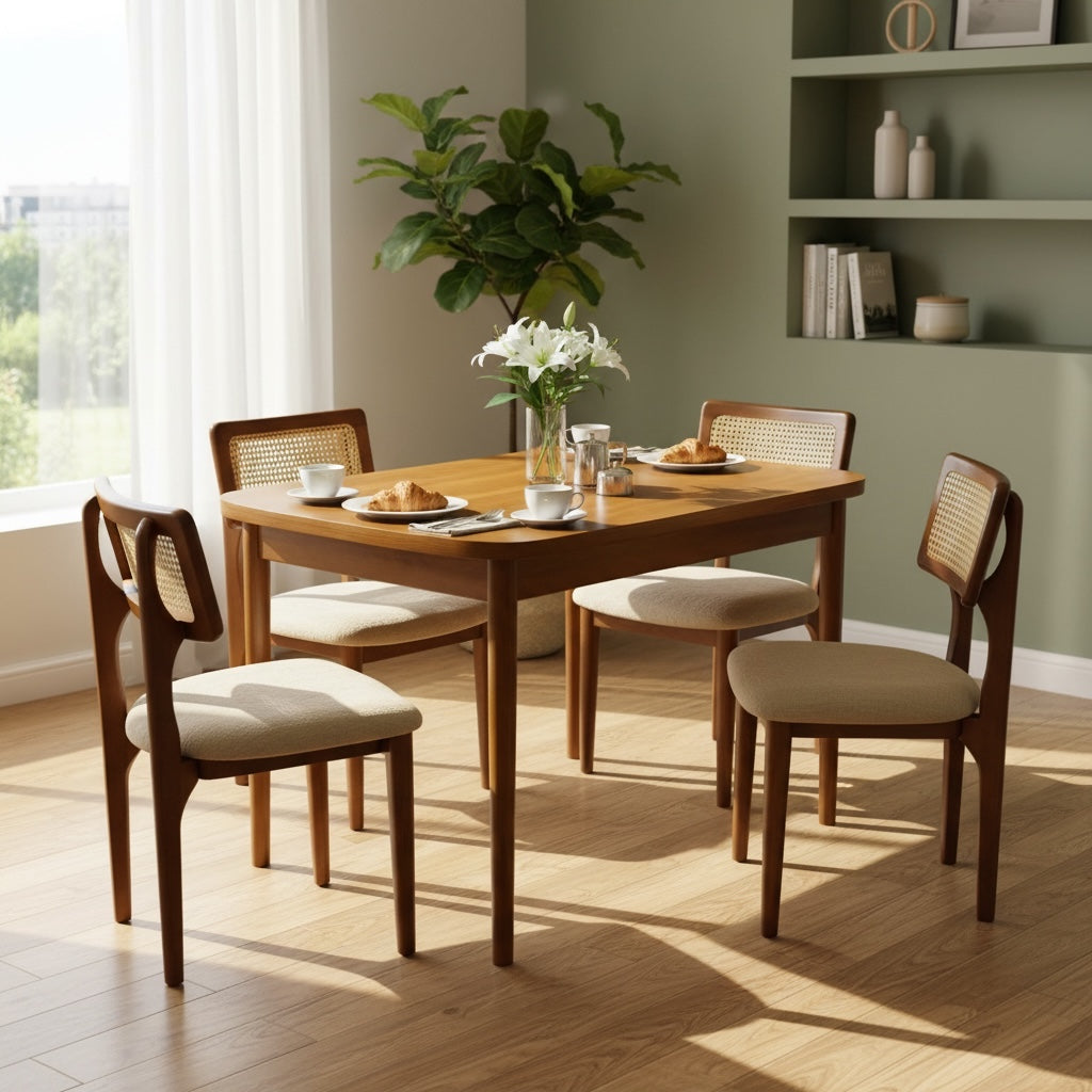 سفرة 4 كراسي بظهر خشبي مقوس