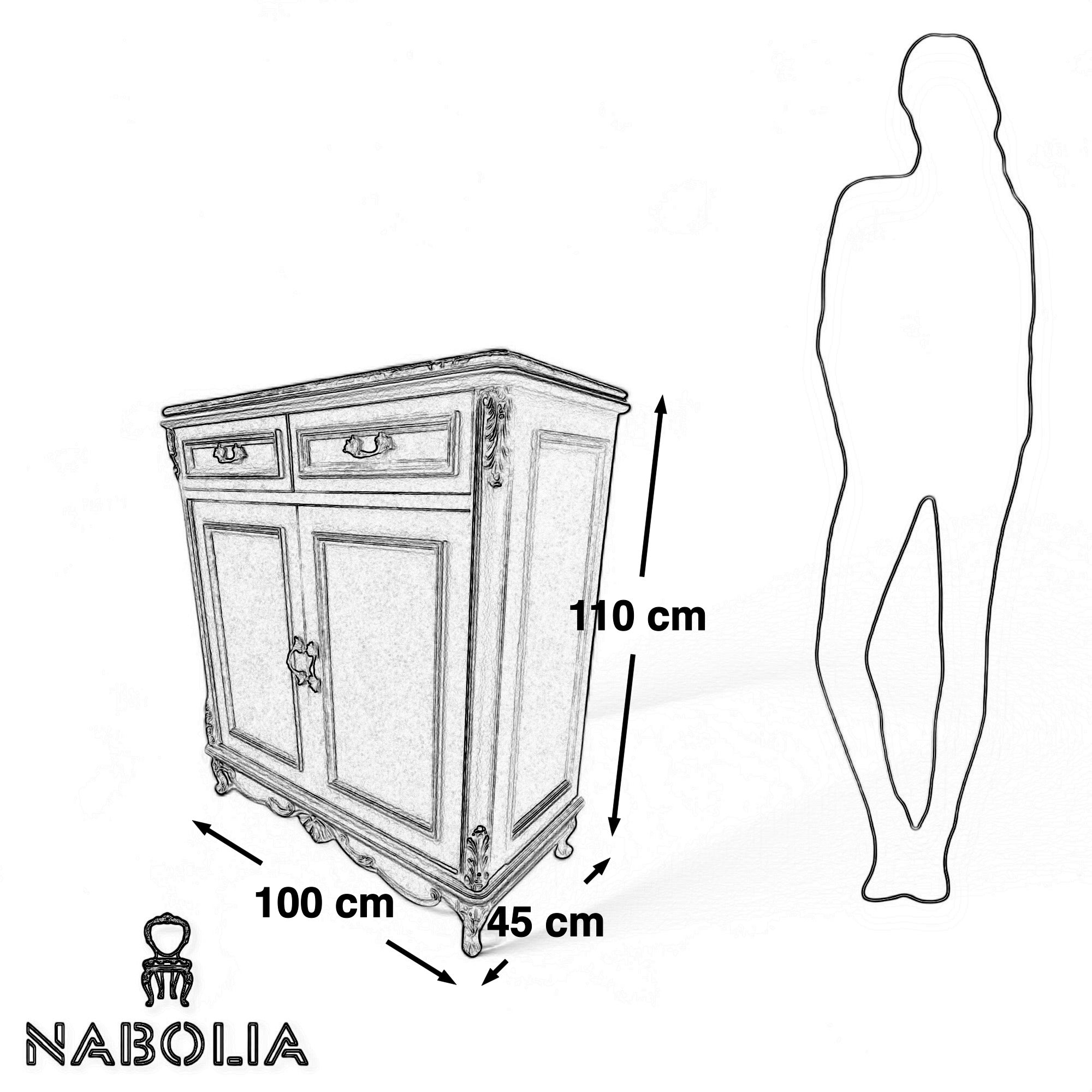 جزامة بوفيه كلاسيك اوف وايت - جزامة كلاسيك مصنعة من الاخشاب الطبيعية و الاويمة اليدوي والدهان ابيض اوف وايت مع الرخام الامباردور المقاسات: W 100 CM * H 110 CM * B 45 CM