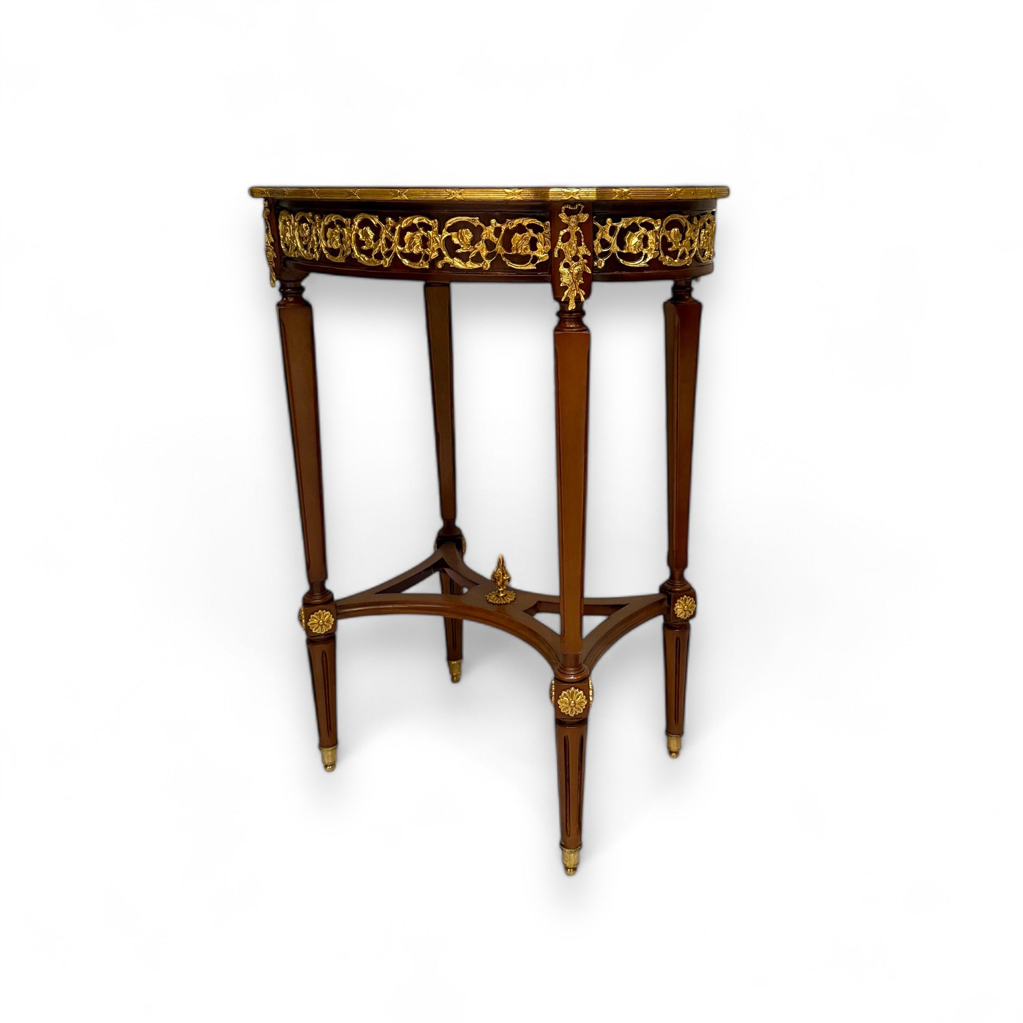 French Style Table Set - 3 Pieces Antique with Marquetry and Brass Inlay