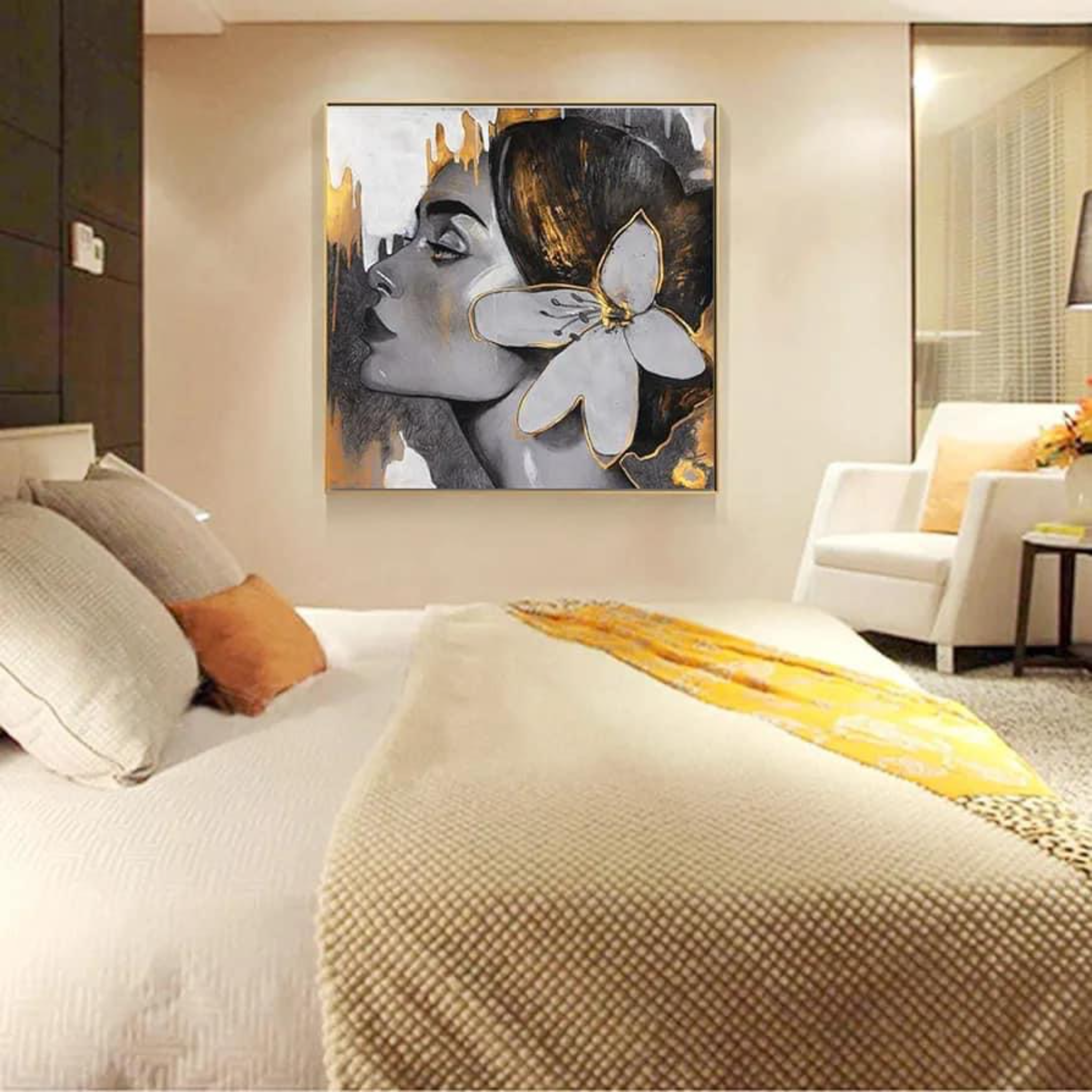 تابلوه فراشة مع وجه امرأة - تابلوه قطعتين مستطيلمقاس 60×60اومقاس 70×70اومقاس 80×80 خشب ام دى اف 5 ملطباعة فينيل عالية الجودةطبقة حماية من المياه والأتربةفتحات سحرية لسهولة التعليق