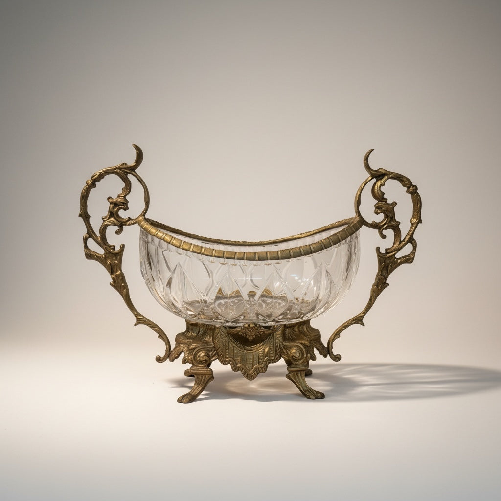 طبق تقديم بيضاوي فاخر من الكريستال والنحاس - Nabolia