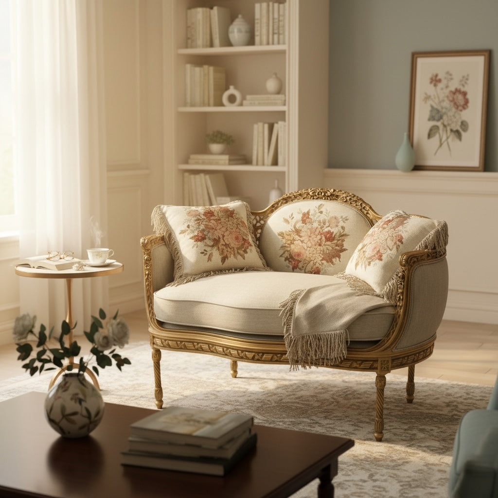 كنبة كلاسيك فاخرة بزخارف مذهبة – خشب زان طبيعي - Nabolia