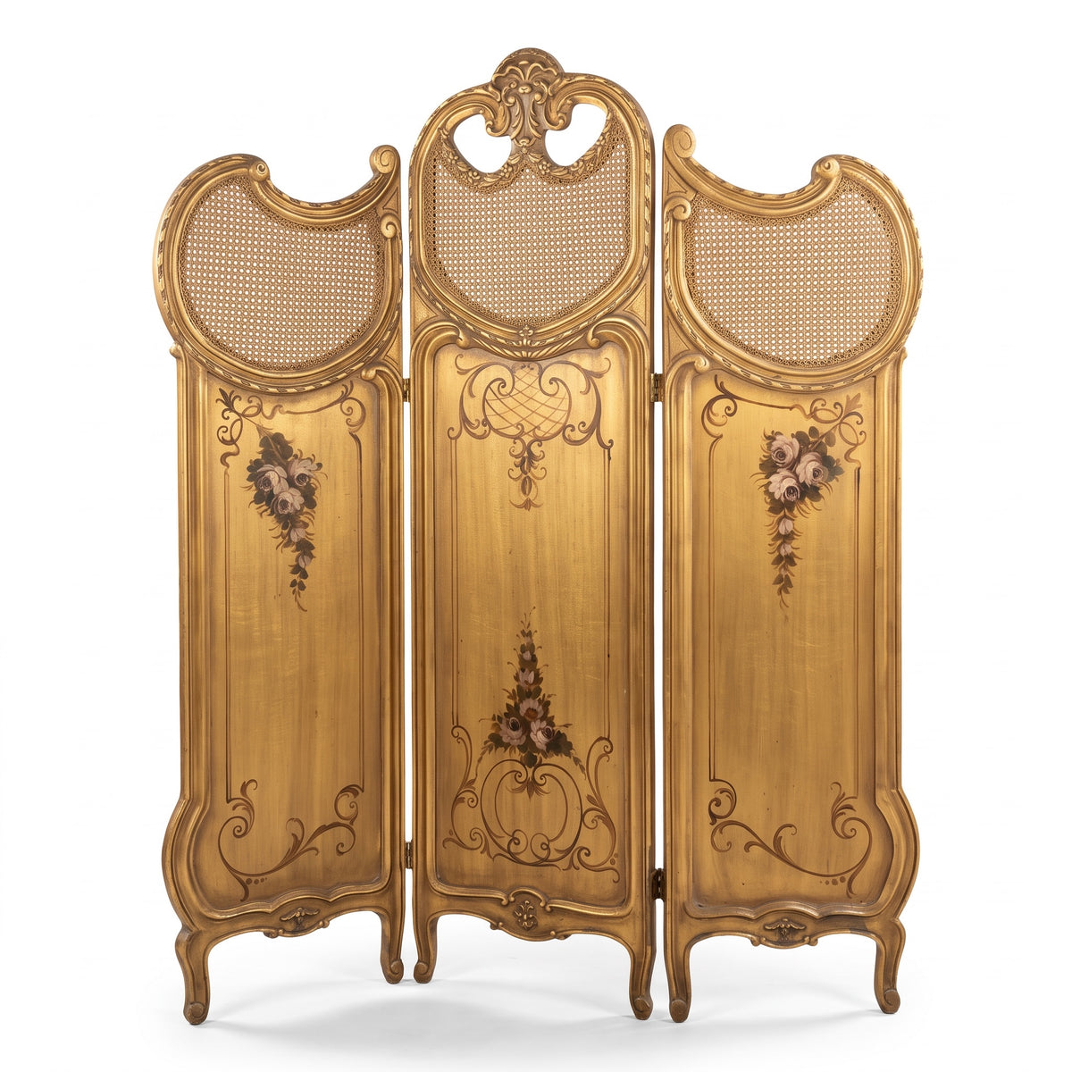 Antique French paravane with cane and hand painting