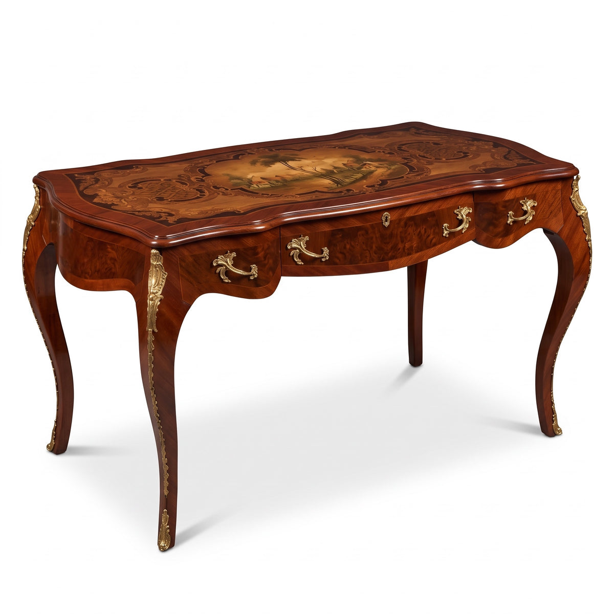 Classic desk with brass and drawing, size 160