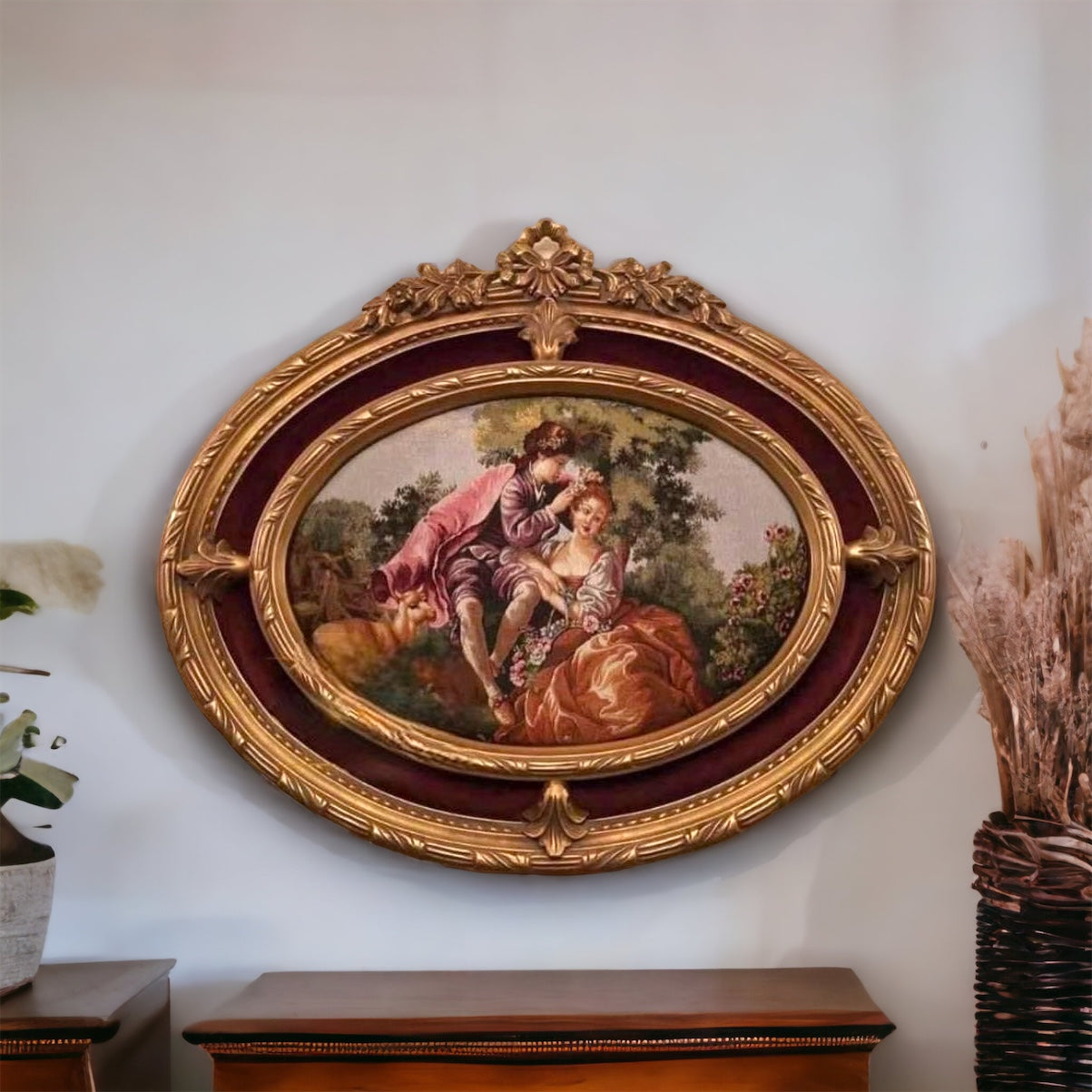 تابلوه جوبلان - برواز انتيك من الخشب الزان حفر هاند ميد دهان دهبي و وتابلوه من الجوبلان المقاسات: W 90 CM * H 80 CM