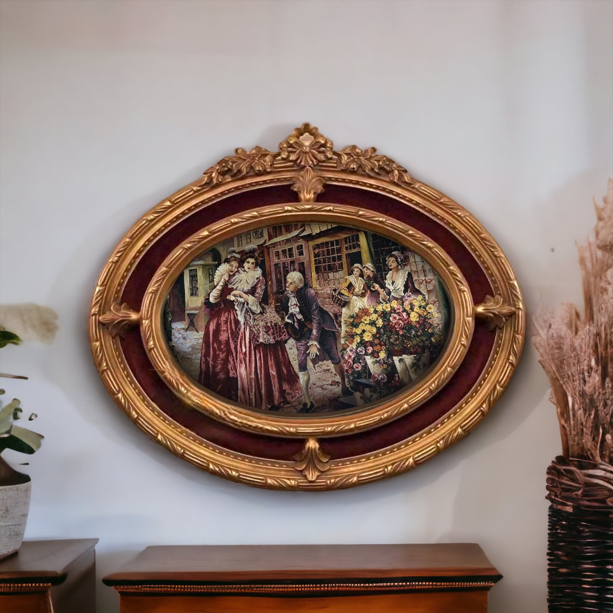 تابلوه جوبلان - برواز انتيك من الخشب الزان حفر هاند ميد دهان دهبي و وتابلوه من الجوبلان المقاسات: W 90 CM * H 80 CM