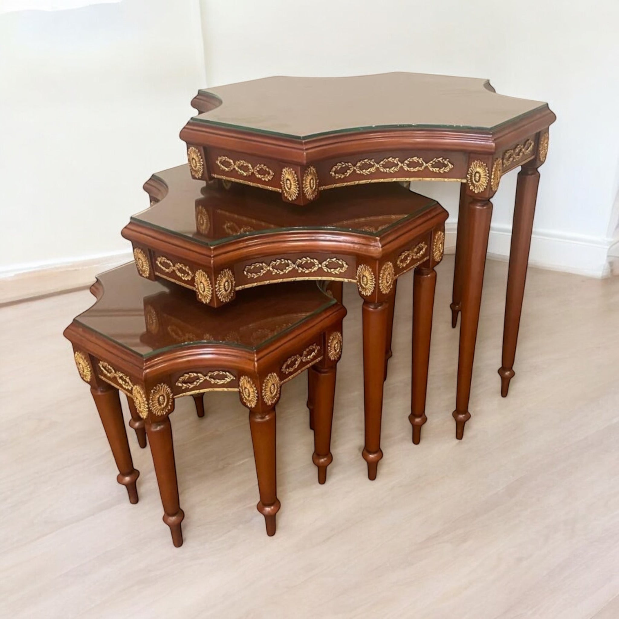 Stars 3-Tier Nesting Table Set - Hand-Painted Brass Inlay Classic Design