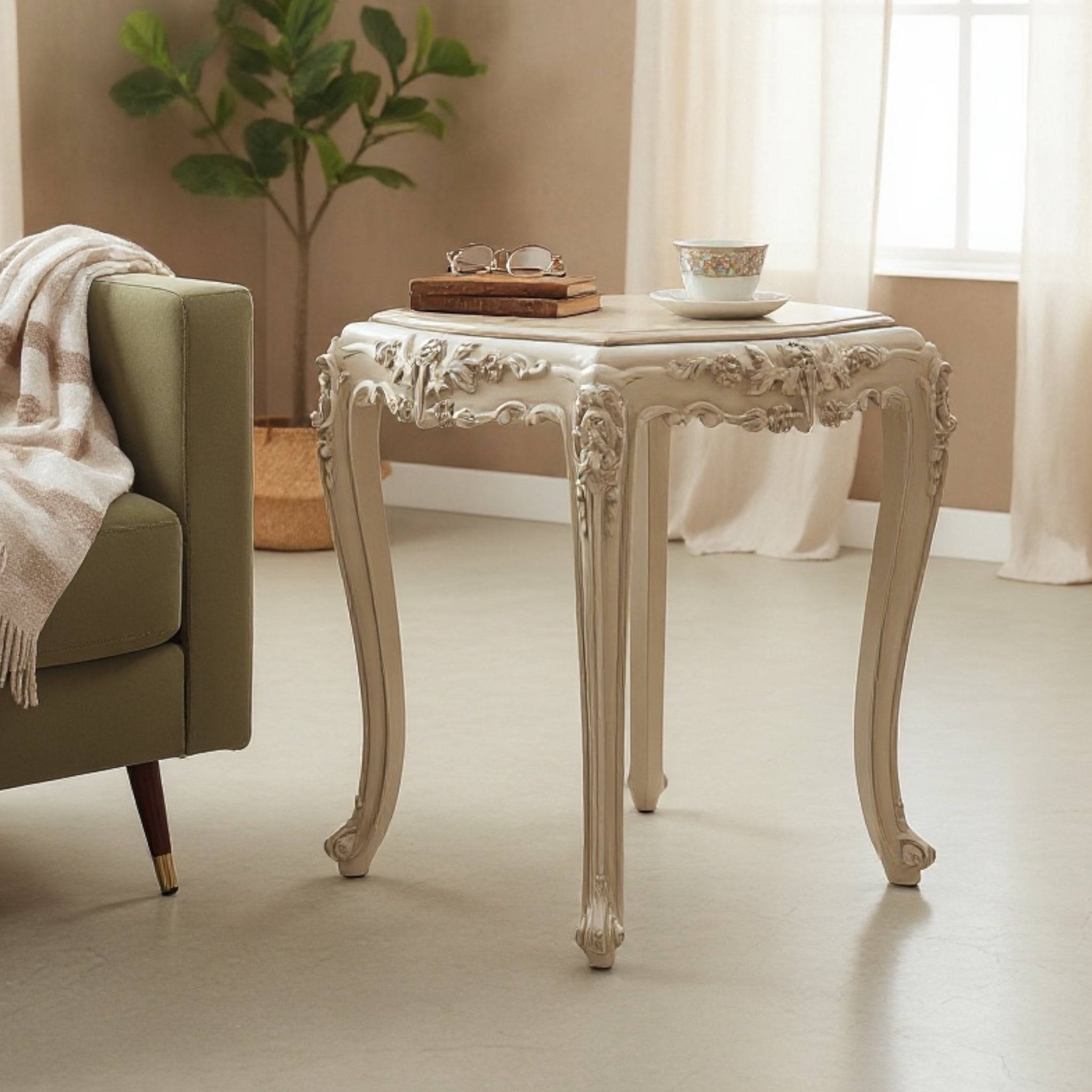 ترابيزة كورنر أوف وايت بقرصة رخام فاخرة