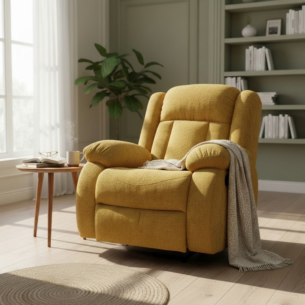 كرسي ريكلاينر قماش كتان أصفر