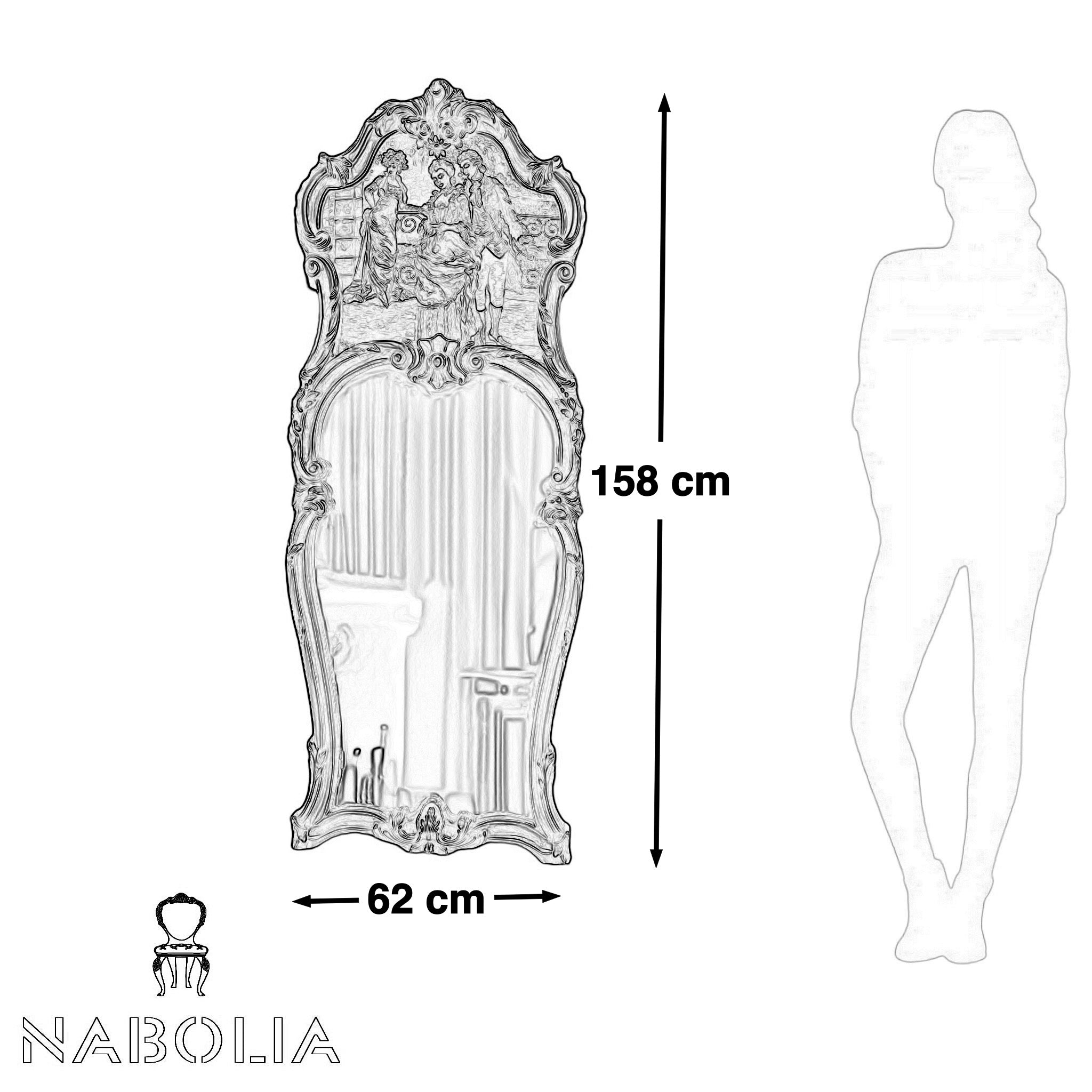 برواز مرايا مع تابلوه جوبلان - برواز انتيك من الخشب الزان حفر هاند ميد دهان دهبي و مطعم بتابلوه جوبلان و المرايا جريش المقاسات: W 62 CM * H 158 CM