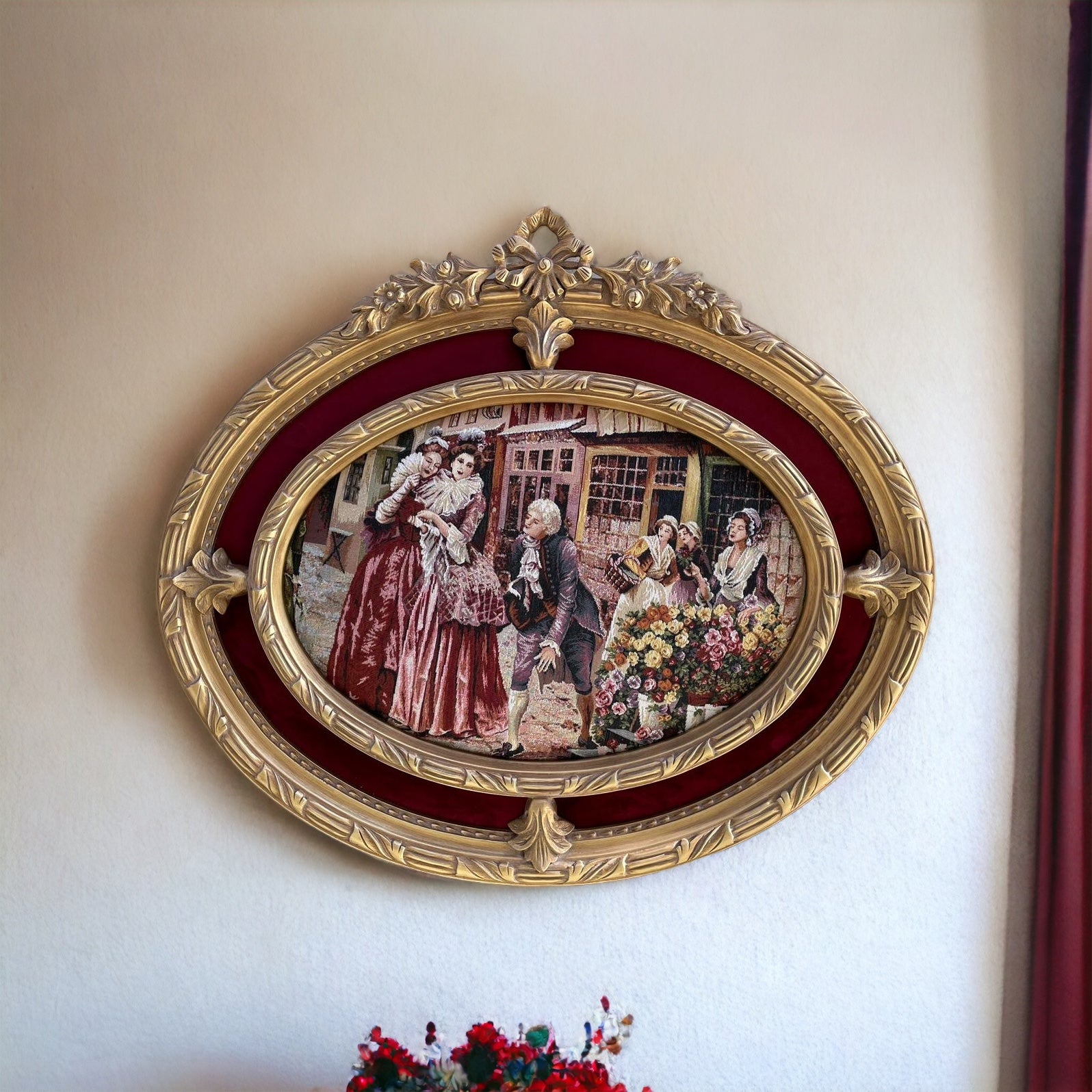 تابلوه جوبلان - برواز انتيك من الخشب الزان حفر هاند ميد دهان دهبي و وتابلوه من الجوبلان المقاسات: W 97 CM * H 72 CM