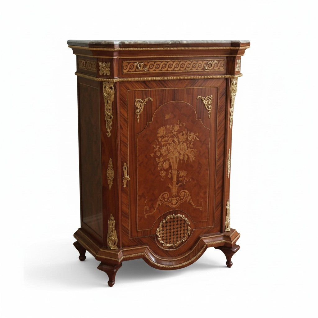 جزامة أنتيك خشب زان مطعمة بالنحاس بسطح رخامي