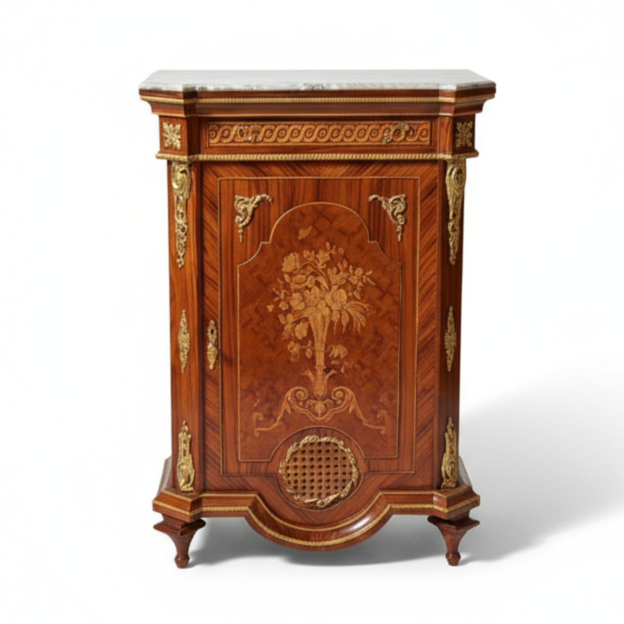 جزامة أنتيك خشب زان مطعمة بالنحاس بسطح رخامي