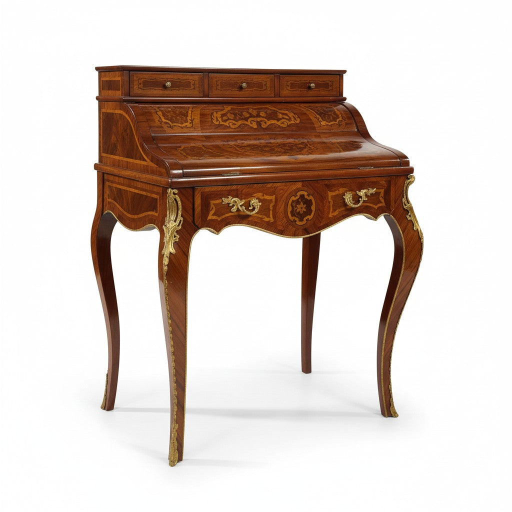 سكرتيرة كلاسيك بزخارف يدوية وتطعيم نحاس