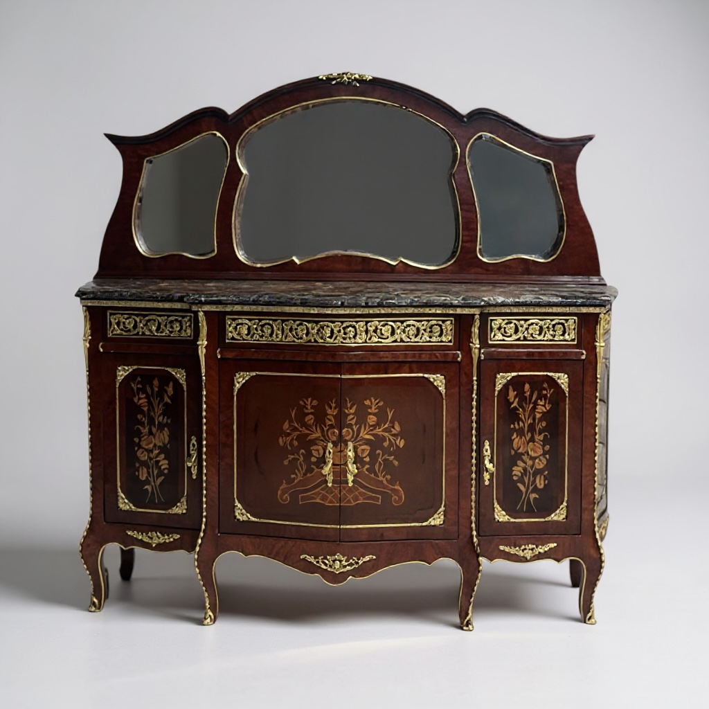 بوفيه بايوه فاخر بثلاثة أدراج وأربع ضلف ورخام إمبرادور غامق