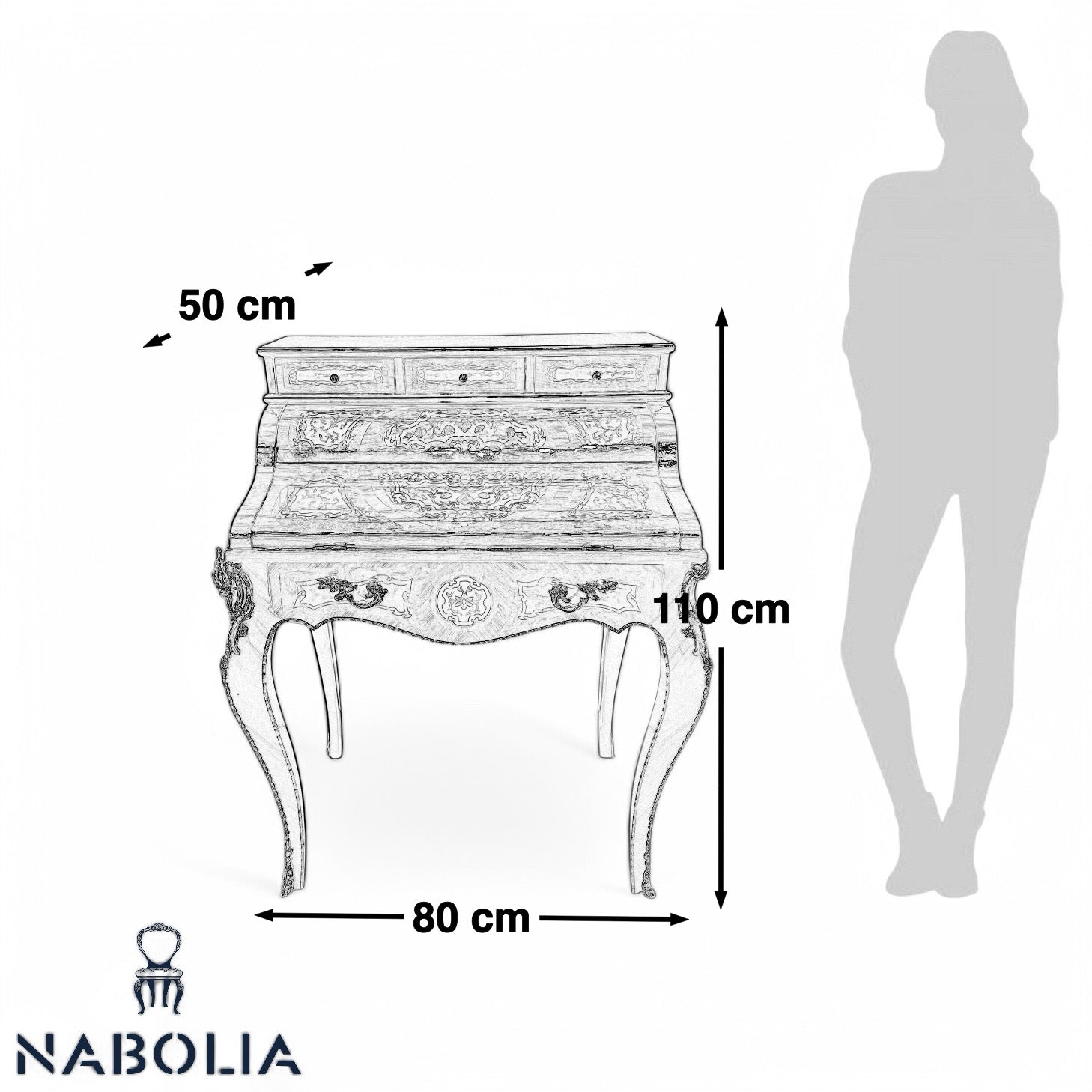 سكرتيرة كلاسيكية فاخرة بزخارف خشبية ونحاسية - سكرتيرة أنيقة بتصميم كلاسيكي راقٍ، مصنوعة من الخشب الطبيعي ومزينة بزخارف يدوية ونقوش خشبية دقيقة، مع لمسات من النحاس المطلي بالذهب. تحتوي على أدراج علوية ومساحة تخزين داخلية، مع سطح كتابة عملي يجعلها مثالية للاستخدام في المكاتب المنزلية أو كقطعة ديكور في الصالونات الفاخرة. العرض: 80 سم الارتفاع: 110 سم العمق: 50 سم