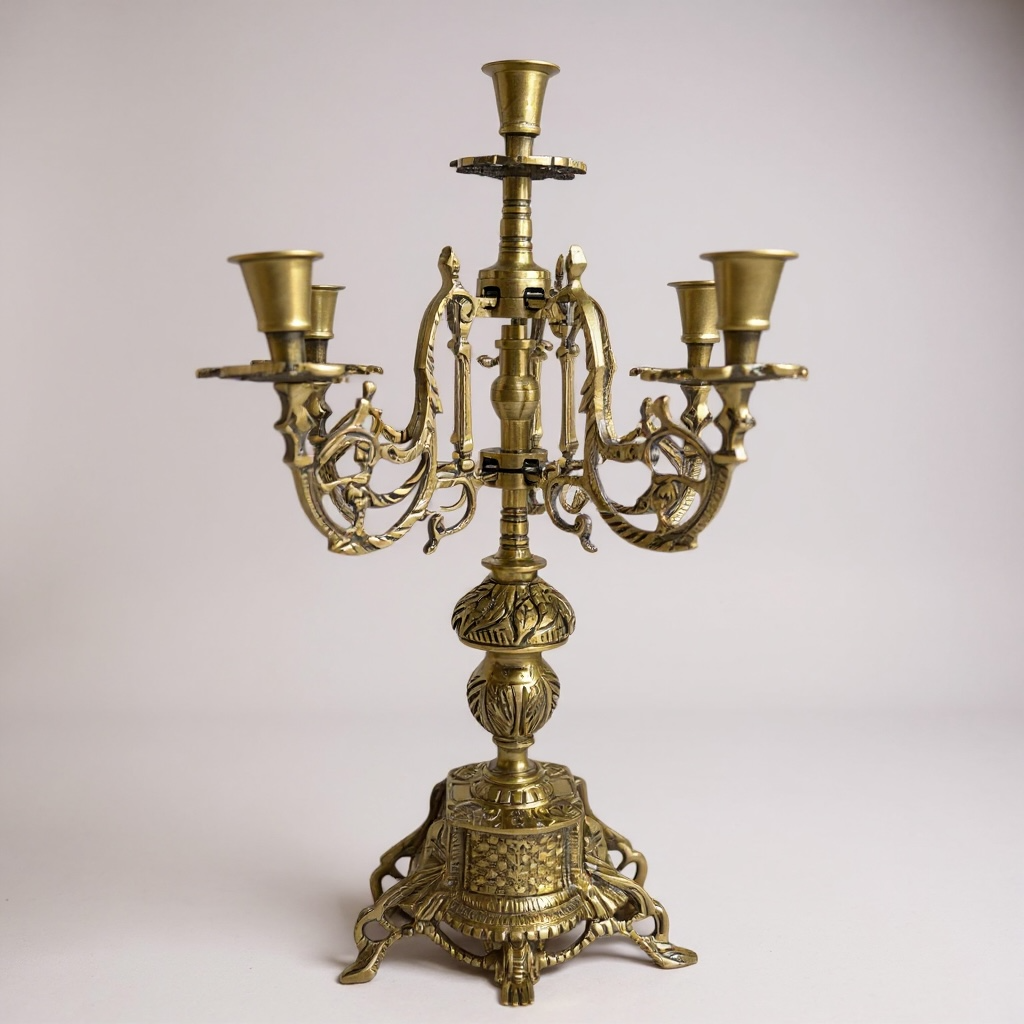 طقم ساعة وشمعدان من النحاس بتصميم كلاسيكي فاخر