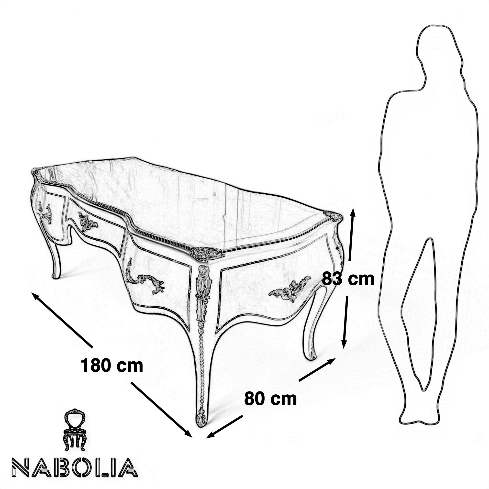 مكتب كلاسيك مطعم بالنحاس مقاس 180 - مكتب كلاسيك بني مصنع بالكامل من الخشب الطبيعي ومطعم بالنحاس و الرسم والقرصة زجاج 8مللي المقاسات: W 180 CM * B 90 CM *H 83 CM