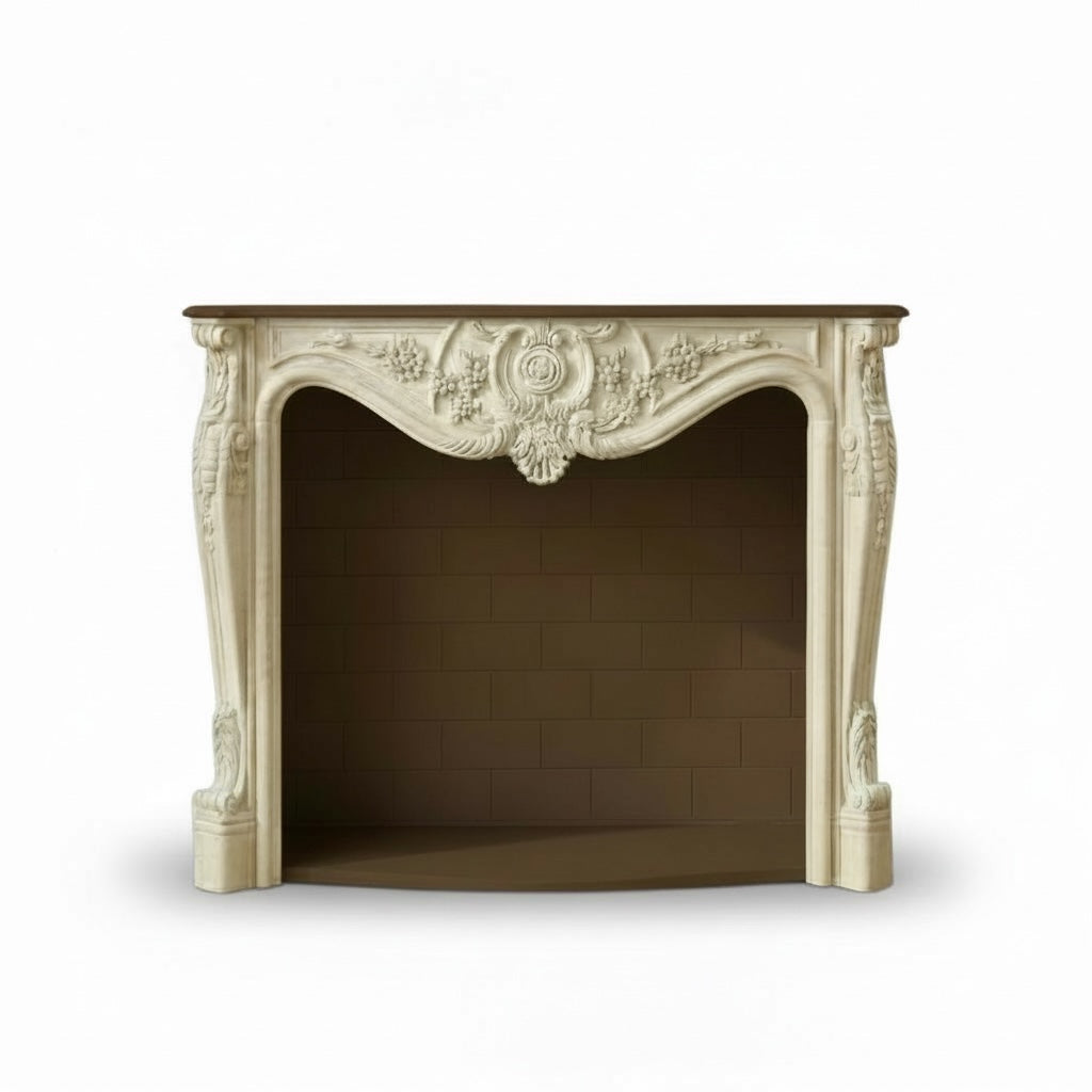 مدفأة كلاسيك أنيقة بحفر يدوي وتصميم فرنسي راقٍ