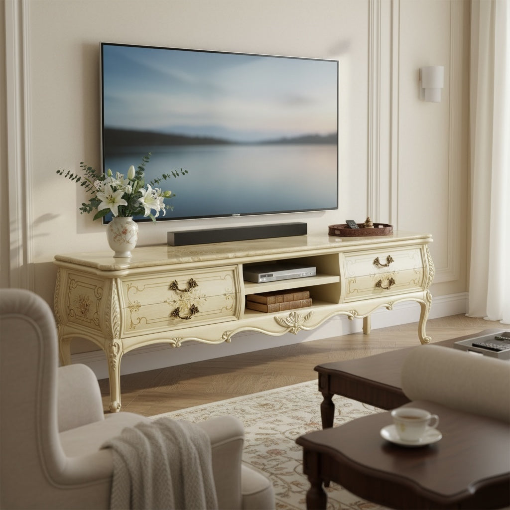 وحدة تلفزيون اوف وايت مع الرسم والرخام