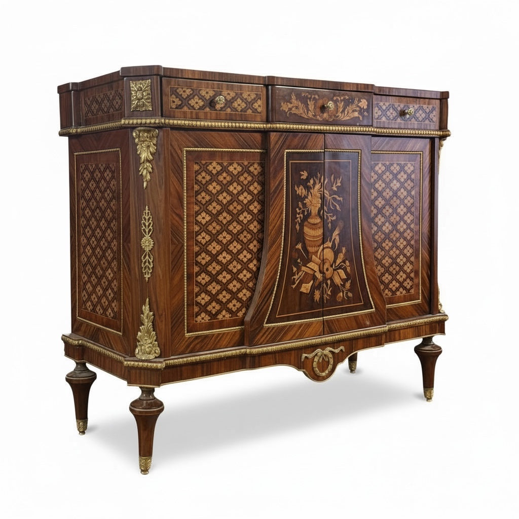 بايوه كلاسيك فاخر بتطعيمات خشبية وزخارف نحاس