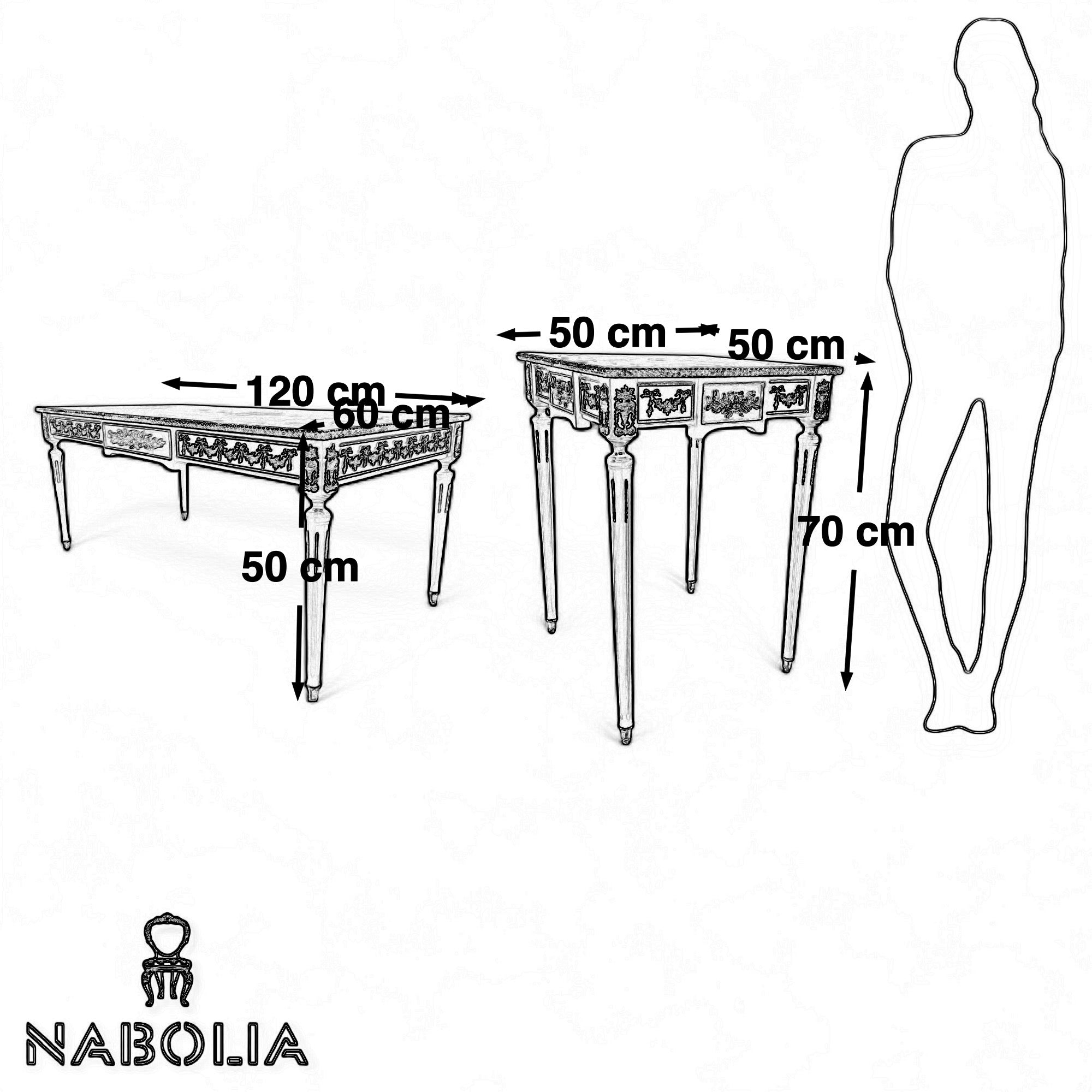 French table set consisting of a center table and two side tables