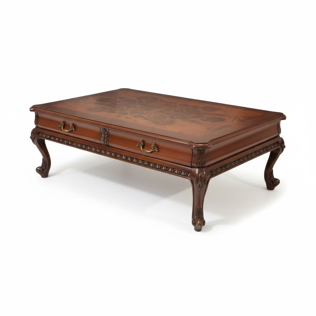 ترابيزة وسط كلاسيك خشب طبيعي بسطح زجاجي