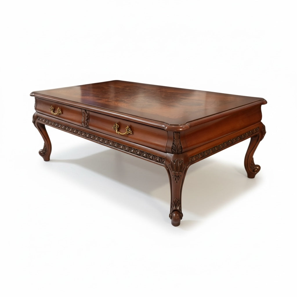 ترابيزة وسط كلاسيك خشب طبيعي بسطح زجاجي