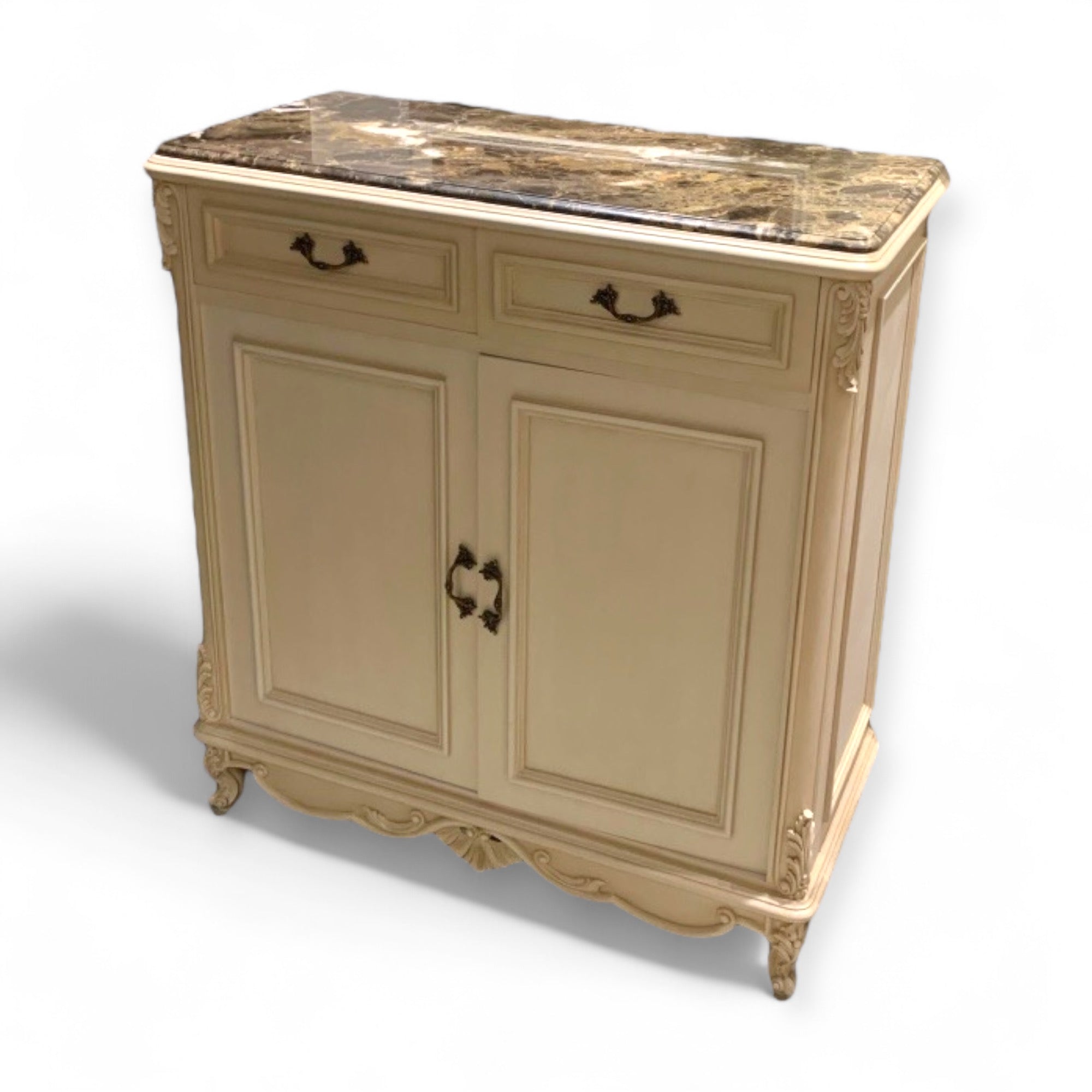 جزامة بوفيه كلاسيك اوف وايت - جزامة كلاسيك مصنعة من الاخشاب الطبيعية و الاويمة اليدوي والدهان ابيض اوف وايت مع الرخام الامباردور المقاسات: W 100 CM * H 110 CM * B 45 CM