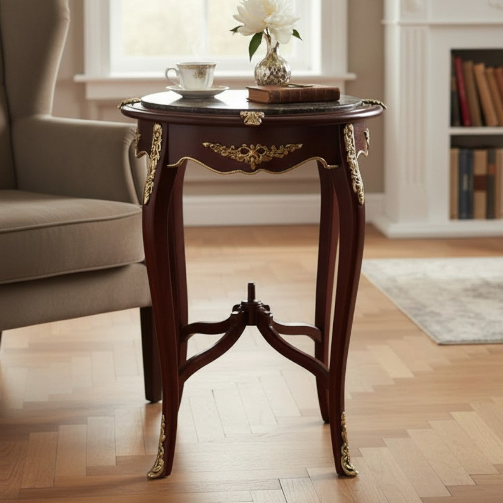 ترابيزة كورنر دائرية مطعمة بالنحاس - Nabolia