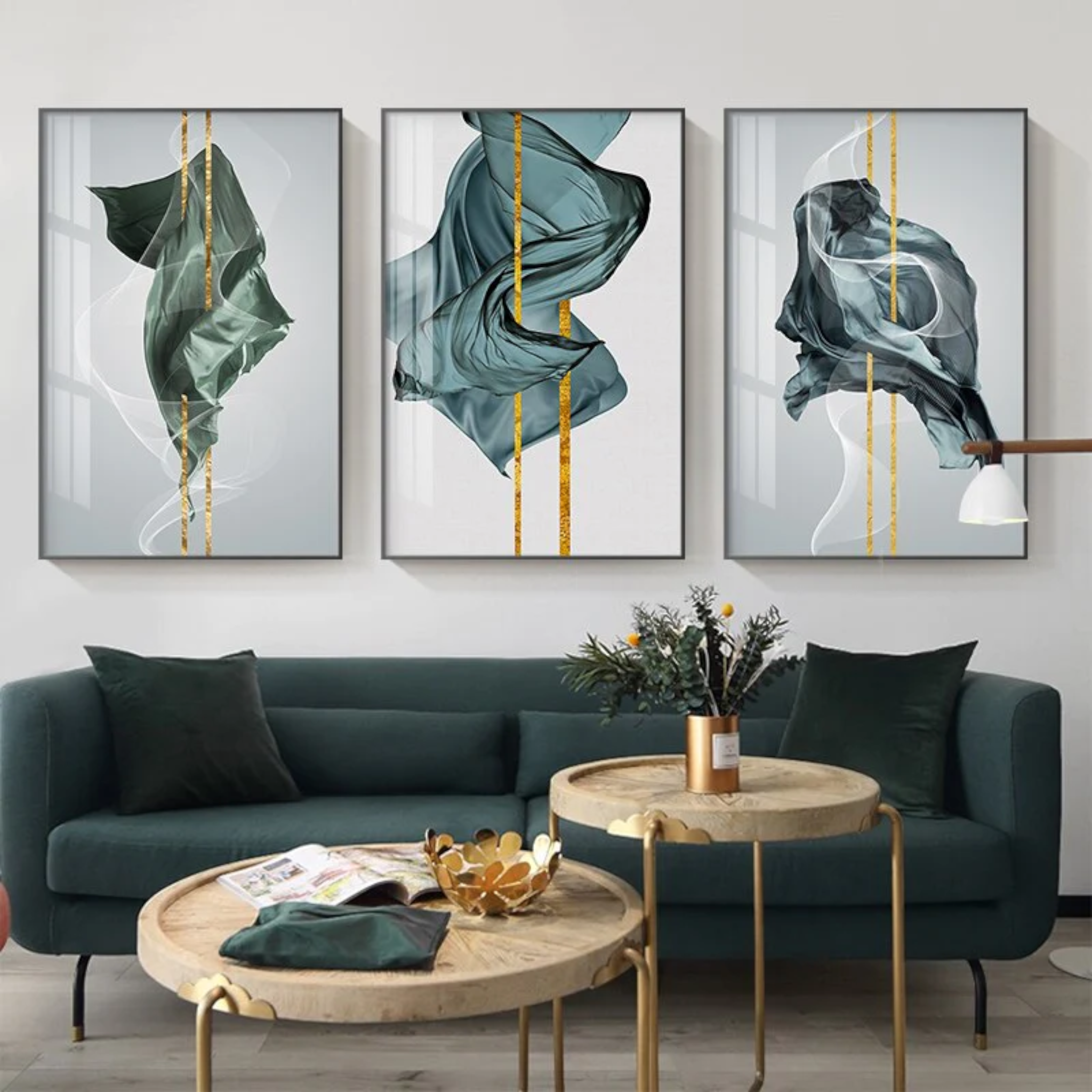 تابلوه مودرن قطع جولدن جرين - تابلوه 3 قطع مستطيلةمقاس 60×120عبارة عن 3 قطع مقاس كل قطعة 60×40اومقاس 70×150عبارة عن 3 قطع مقاس كل قطعة 70×50اومقاس 80×180عبارة عن 3 قطع مقاس كل قطعة 80×60 خشب ام دى اف 5 ملطباعة فينيل عالية الجودةطبقة حماية من المياه والأتربةفتحات سحرية لسهولة التعليق