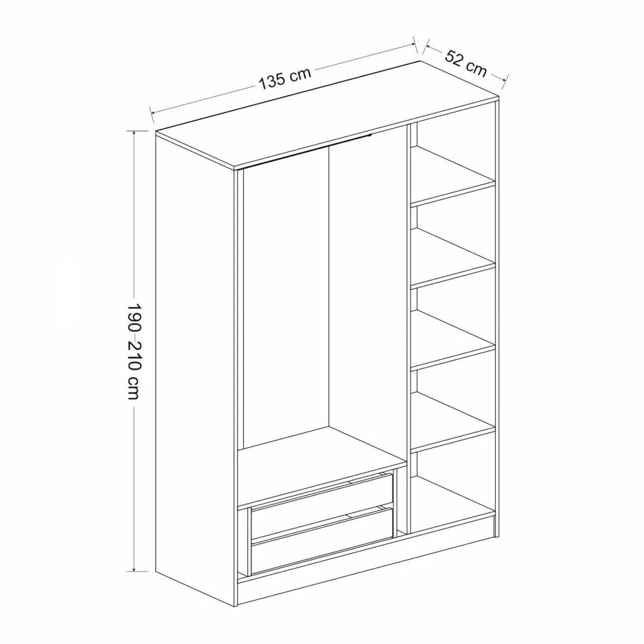 دولاب أبيض بمرآة ودرجين داخليين - دولاب عملي بتصميم بسيط وأنيق باللون الأبيض مزود بمرآة في الدرفة الوسطى بتدي إحساس بالاتساع وتسهّل عليك تنسيق لبسك بيحتوي على رفوف جانبية منظمة ودرجين داخليين مع مساحة واسعة لتعليق الملابس تصميمه مناسب لأي غرفة وبيوفر لك ترتيب عملي بأقل مجهود الخامةمتاح بخامة كونتر أو MDF حسب اختيارك المقاساتالعرض 135 سمالارتفاع 210 سمالعمق 52 سم